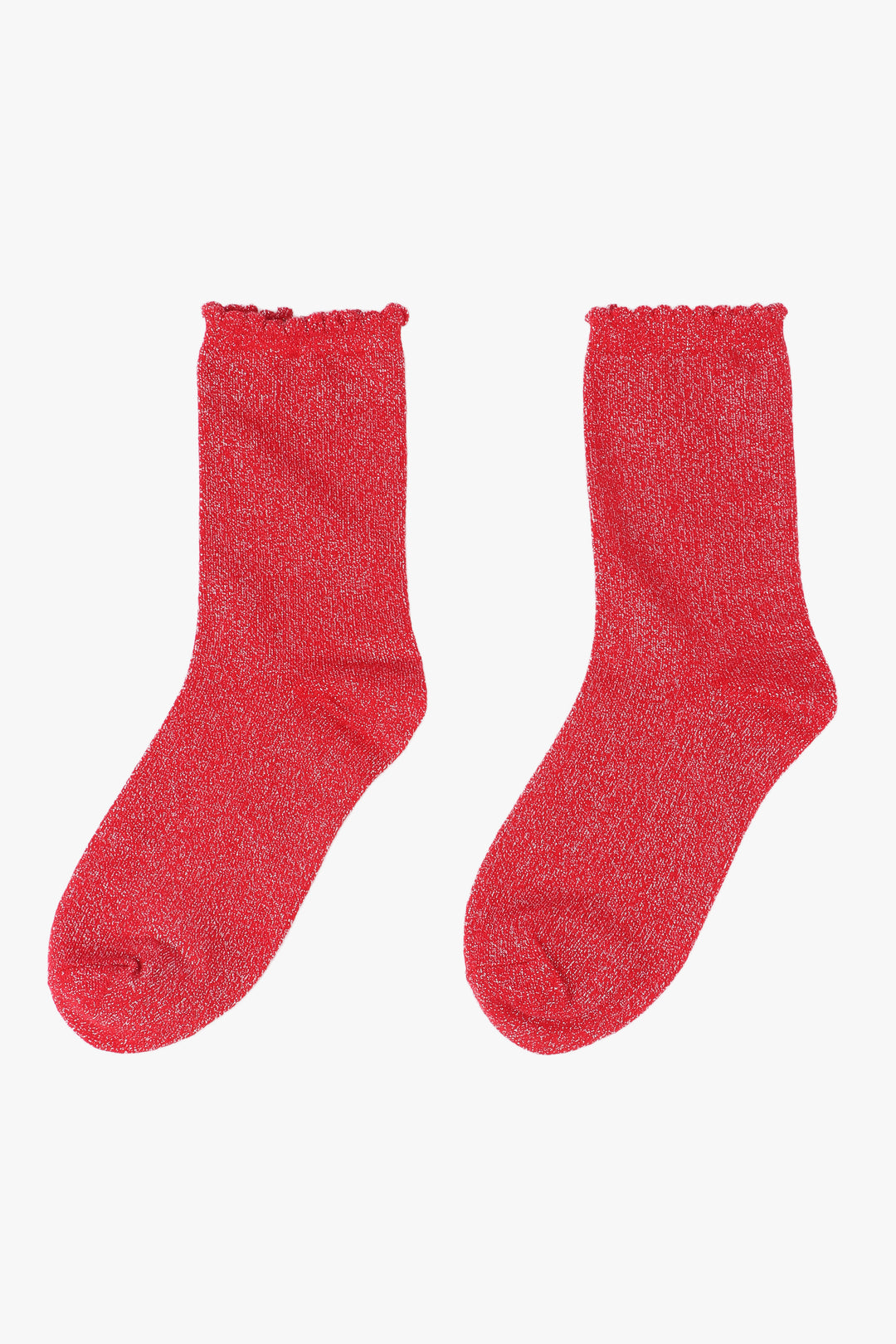 red and silver glitter socks with a scalloped cuff
