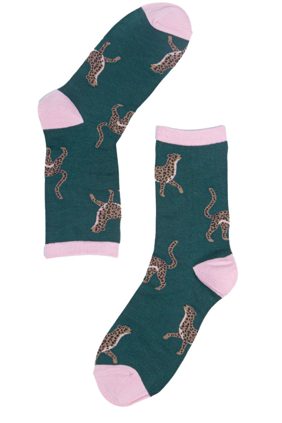 Women's Bamboo Socks - Green, Cheetah