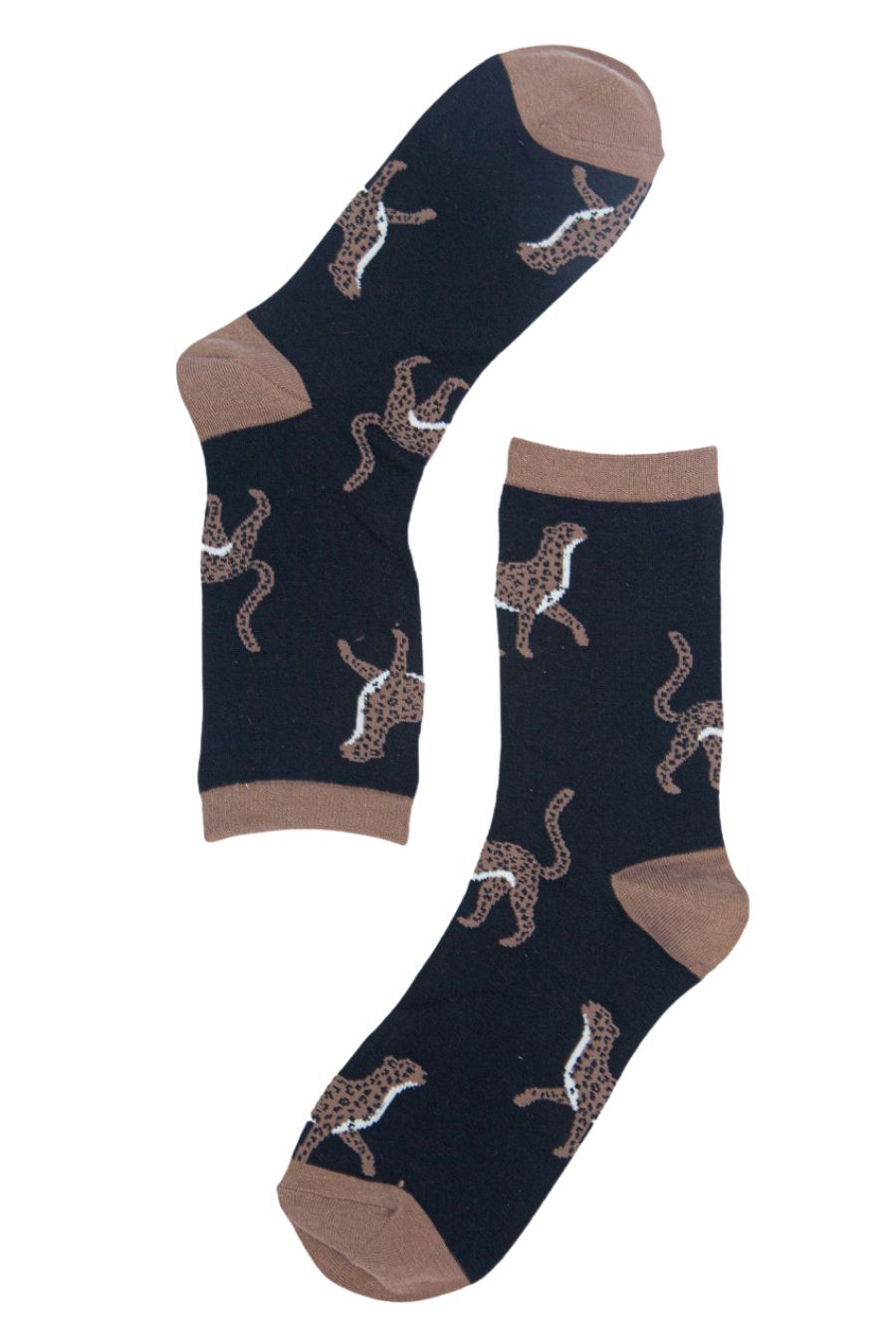 black and brown cheetah print bamboo socks