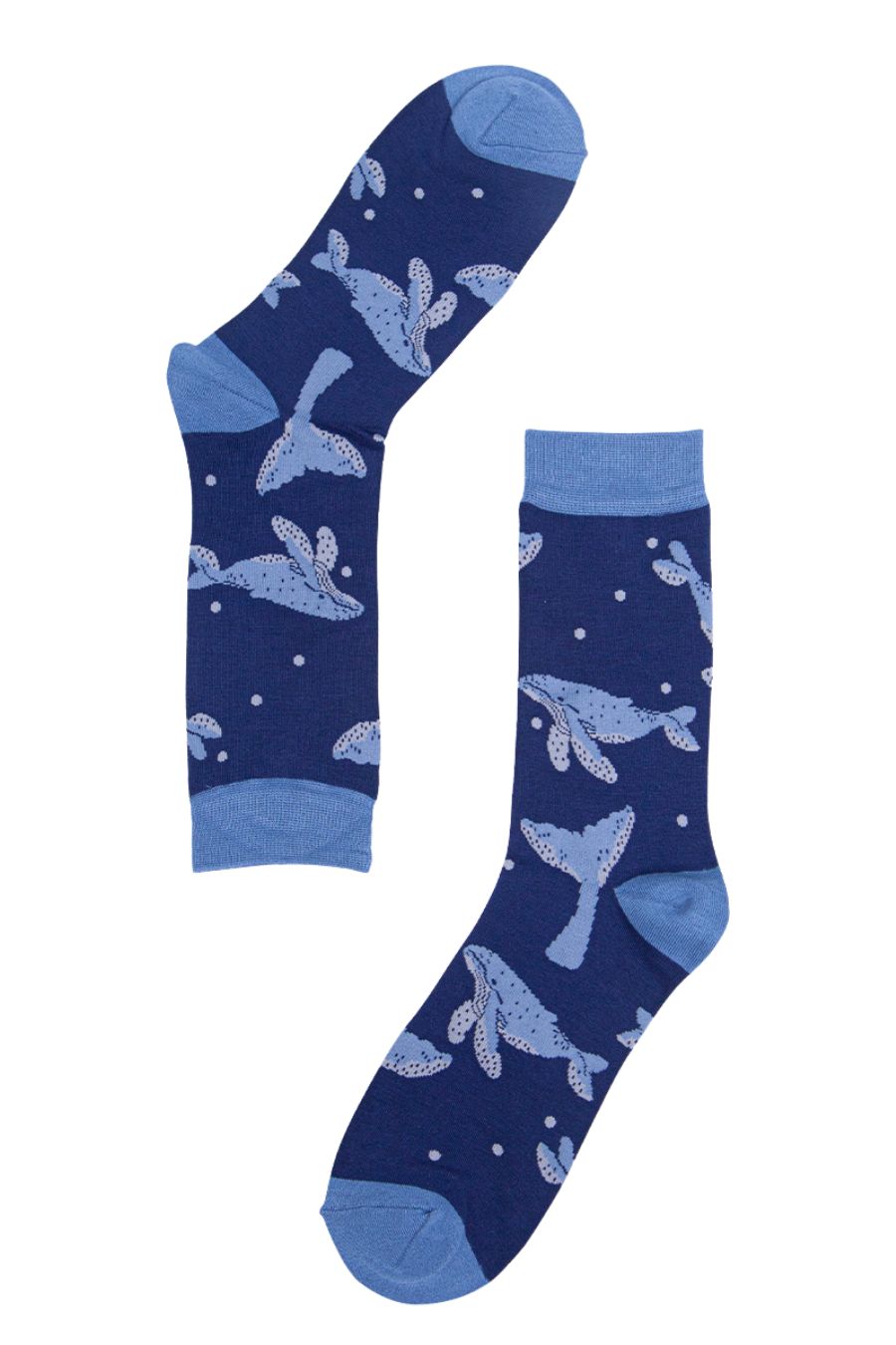 close up of the blue whale pattern on the bamboo socks