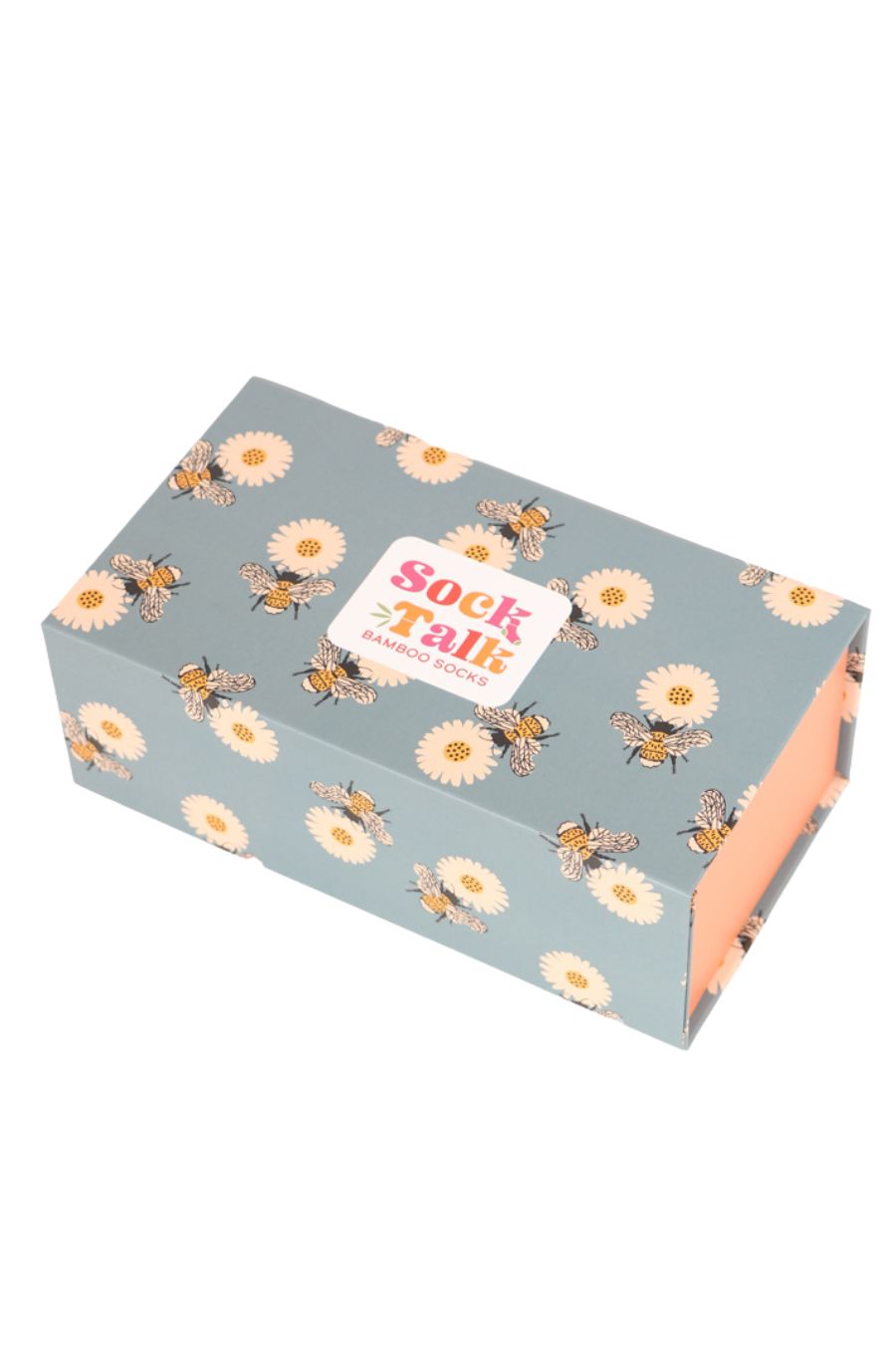 Denim Blue Bee and Flower Print Sock Talk Gift Box (Box Only)