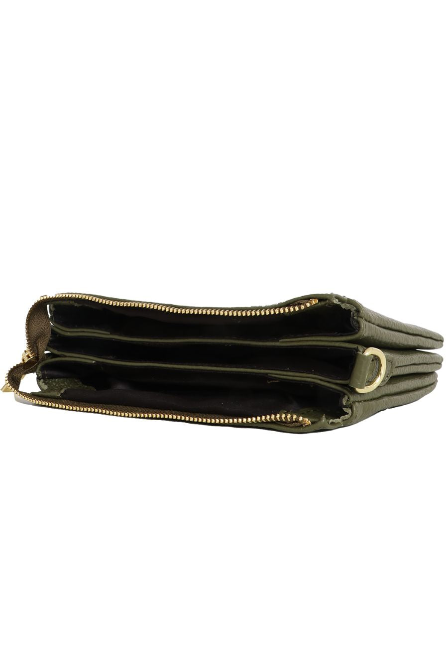 showing the inside of the bag with three internal compartments