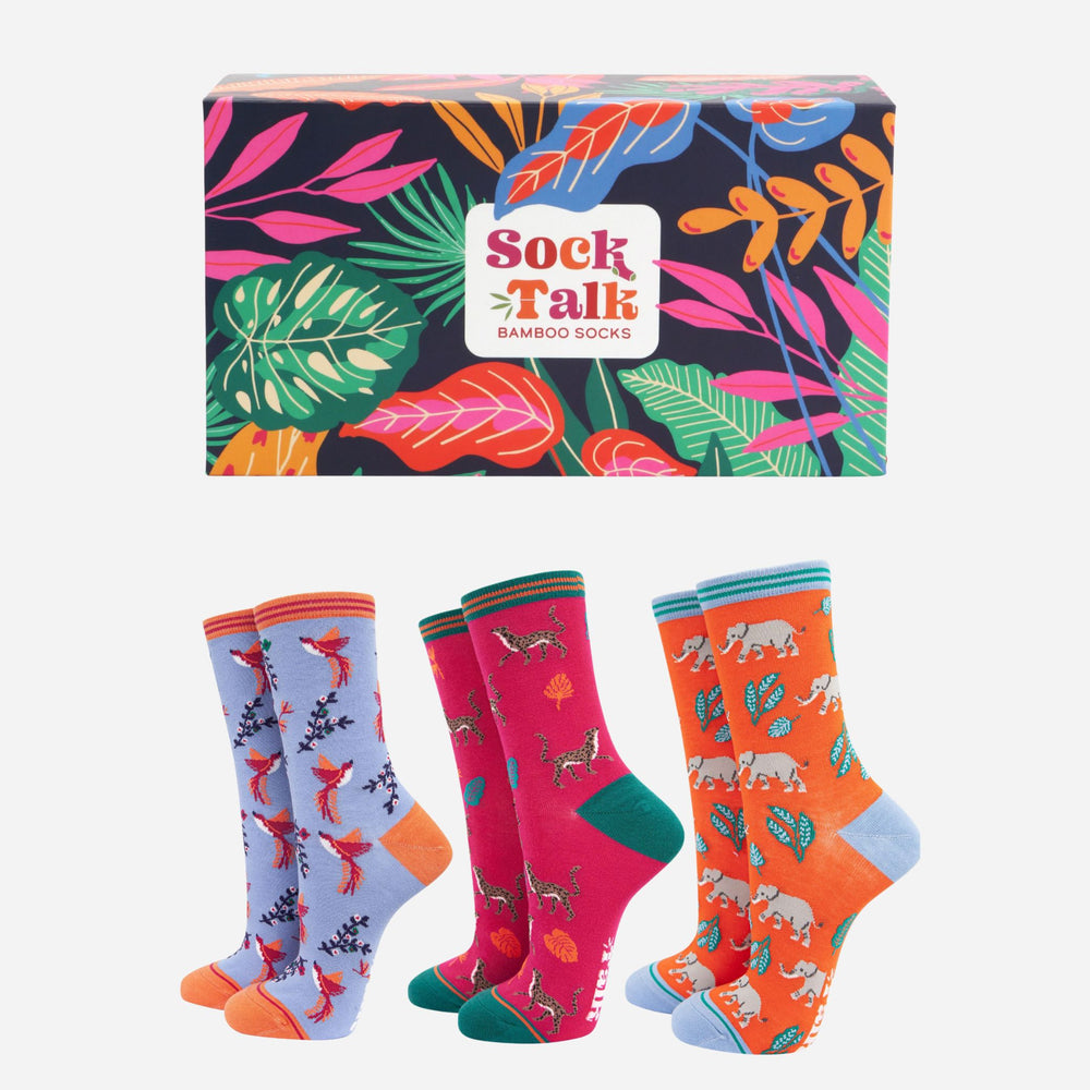 womens-socks-gift-box-orange-jungle-animals