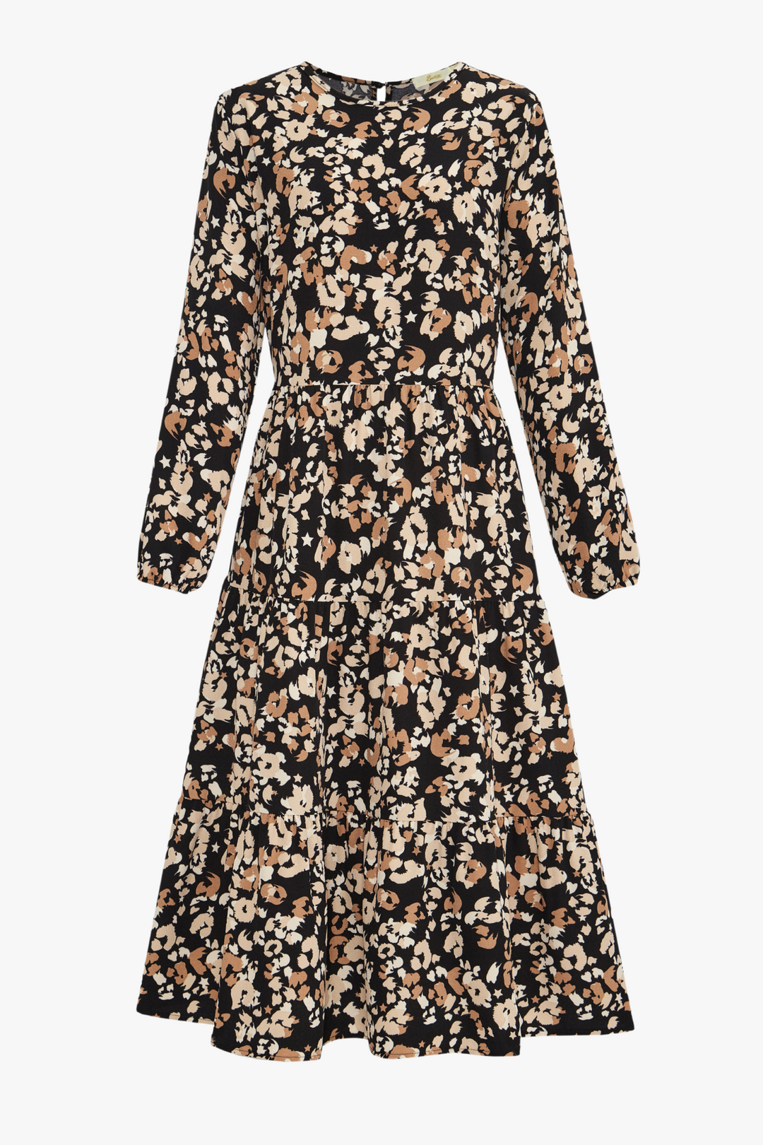 Camel Textured Leopard Print Classic Tiered Dress