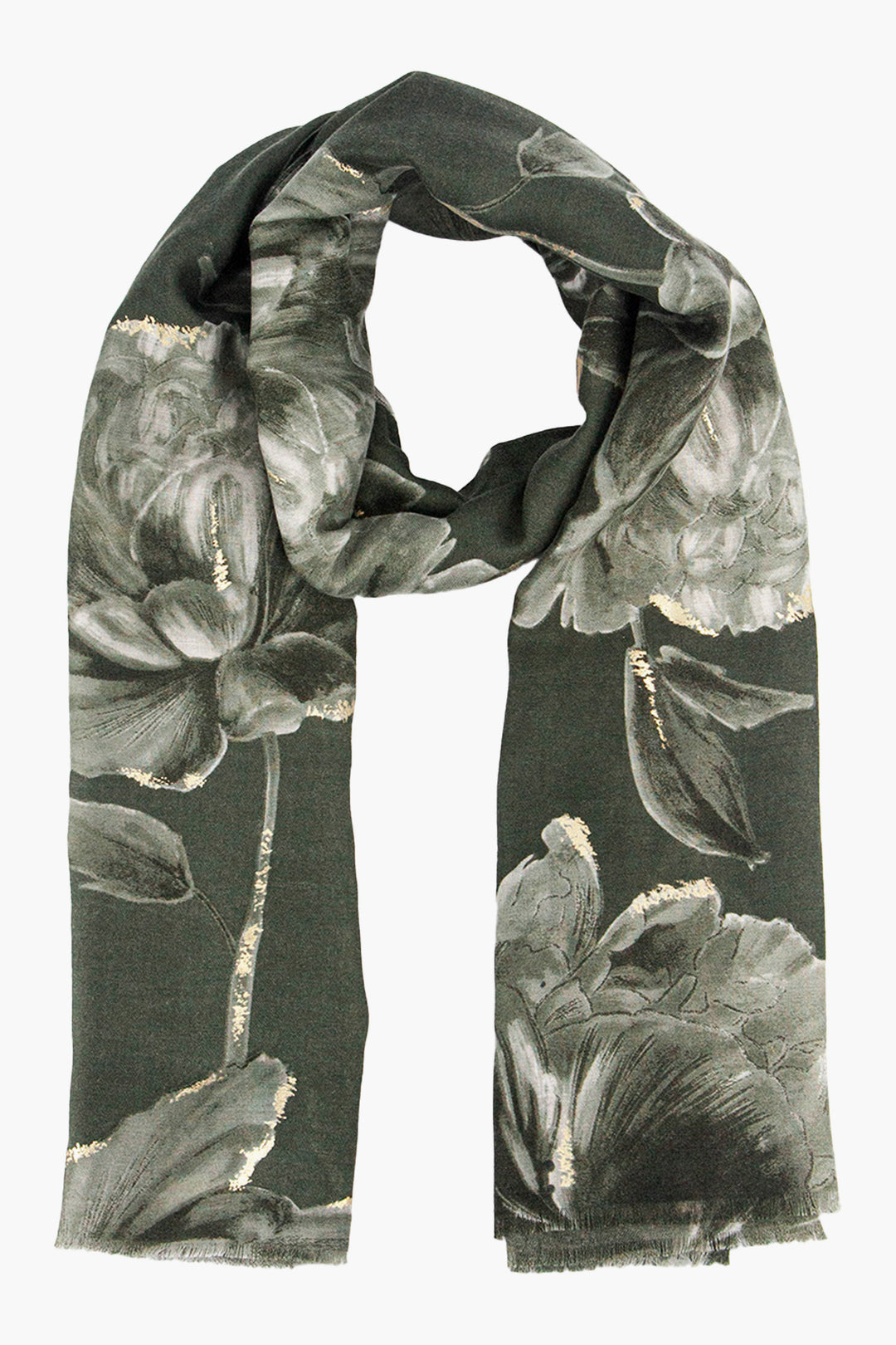 eleanor-khaki-abstract-floral-lightweight-scarf-gold-foil