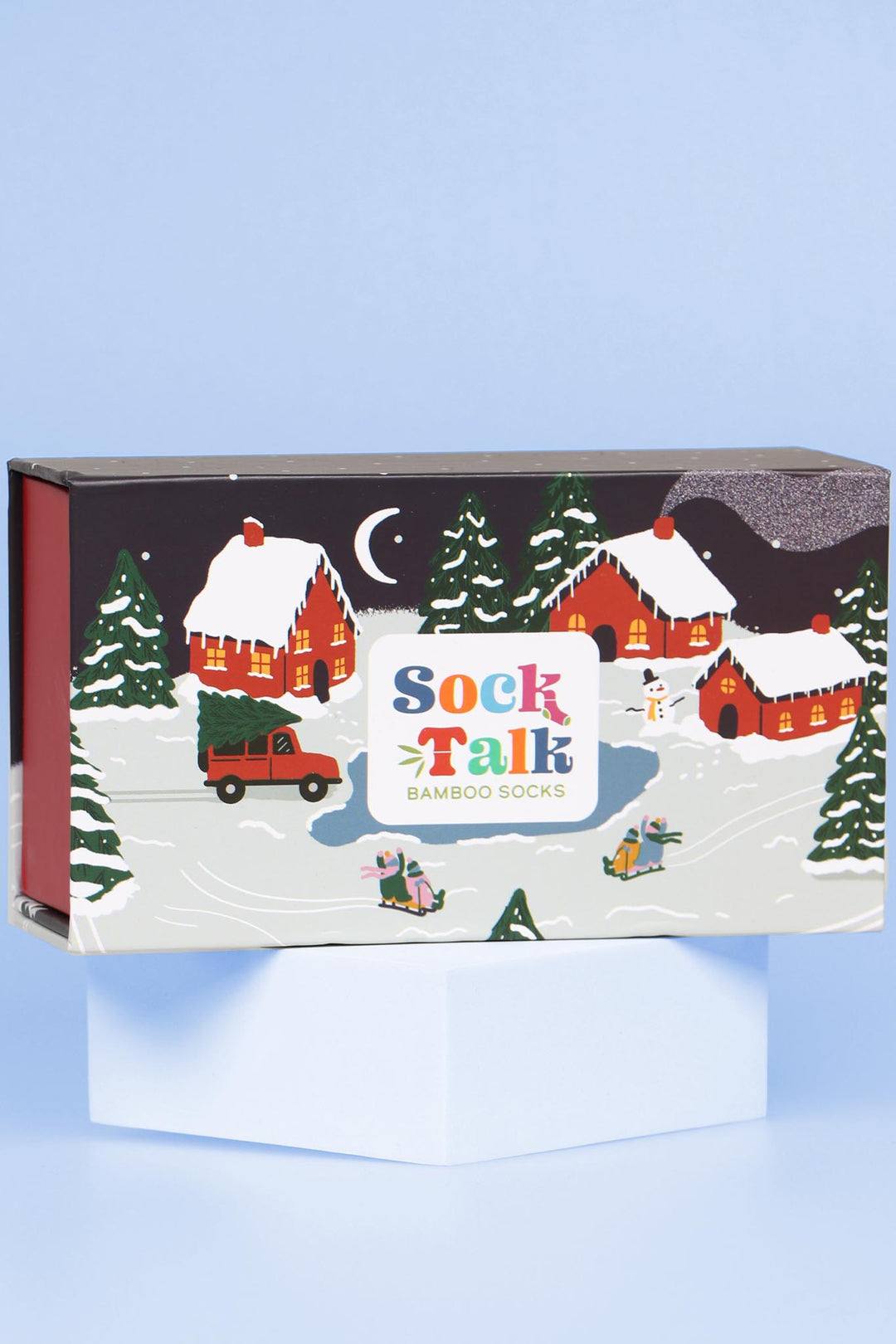 Women's Bamboo Christmas Socks Xmas Scene Novlety Socks Gift Set Pink
