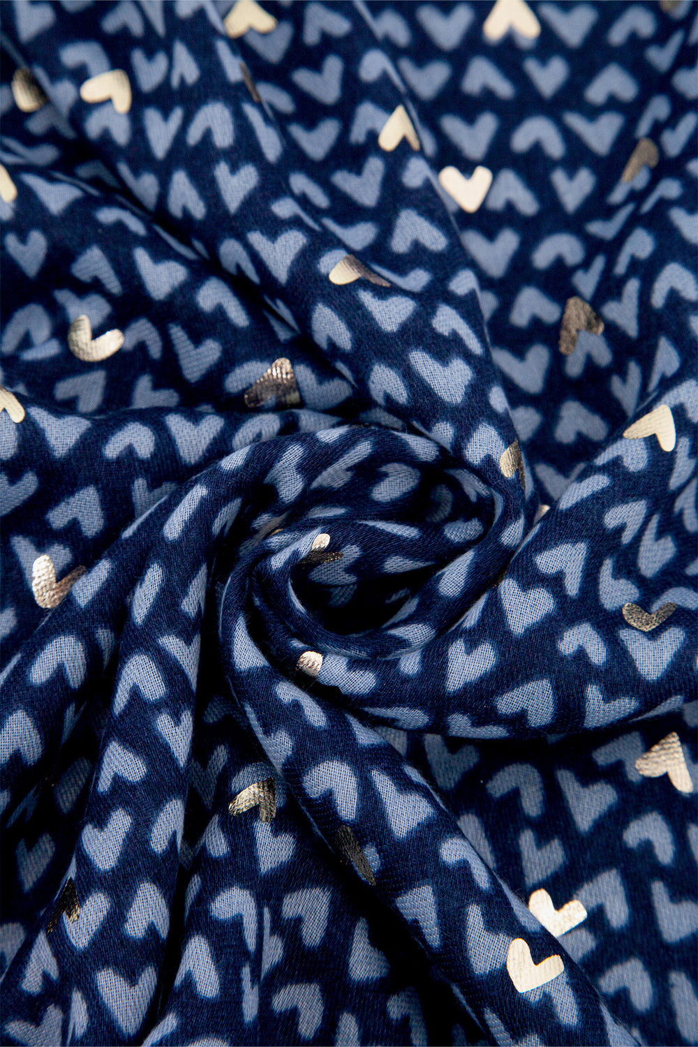 rainie-navy-blue-metallic-hearts-lightweight-scarf-close-up-material