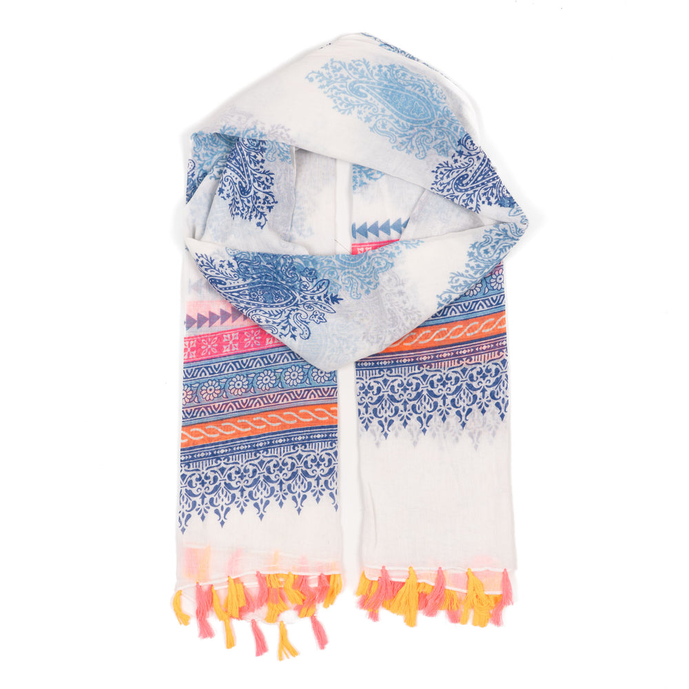 talia-lightweight-cotton-tassel-scarf-white-multi-floral-print-blue-pink-orange-pattern