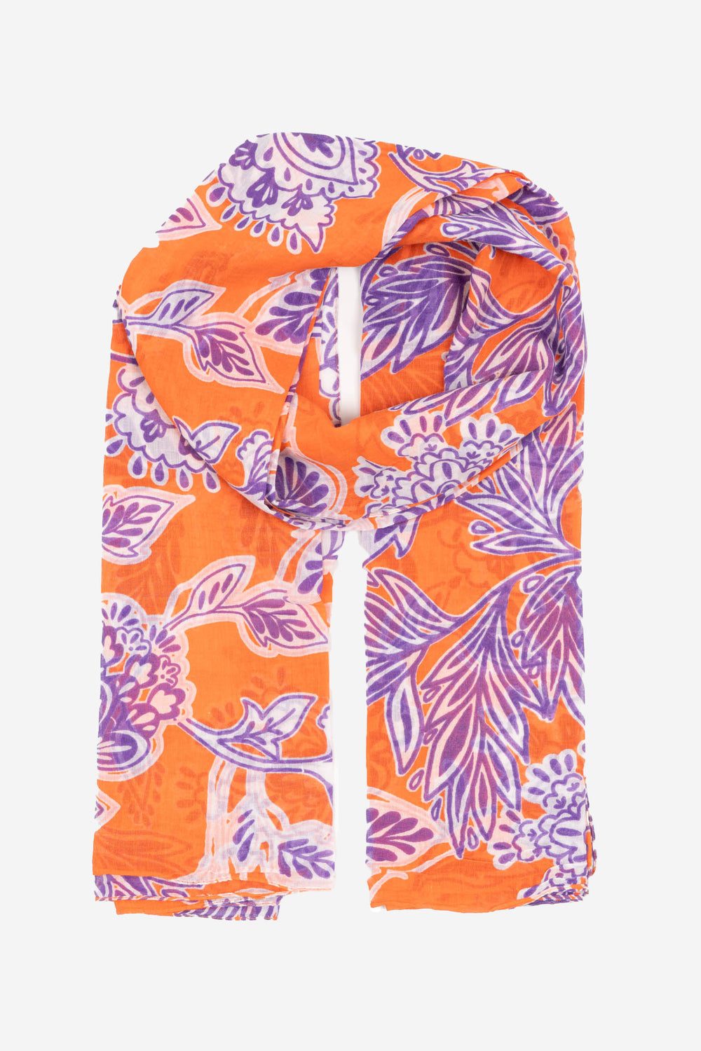 farrah-lightweight-cotton-scarf-orange-purple-floral-print-laying-flat