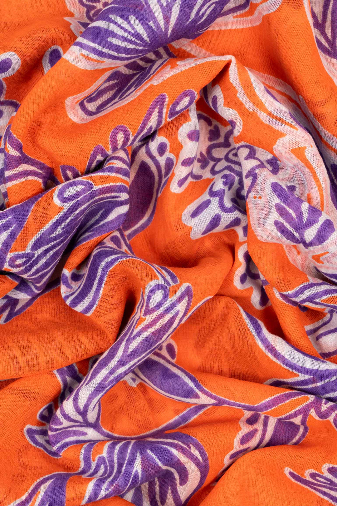 farrah-lightweight-cotton-scarf-orange-purple-floral-print-close-up-pattern-soft-material