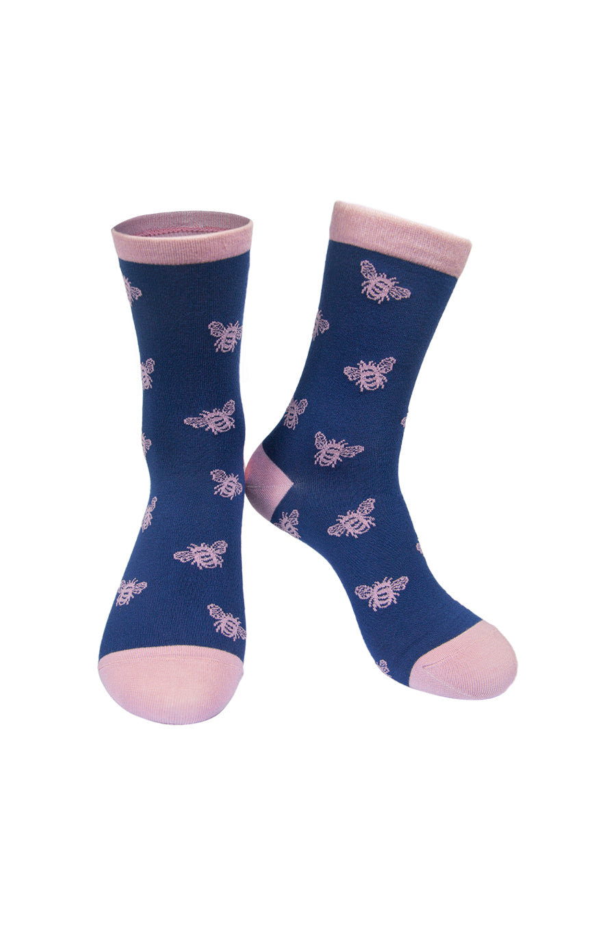 Navy Blue Light Pink Repeat Bee Print Bamboo Mix Socks