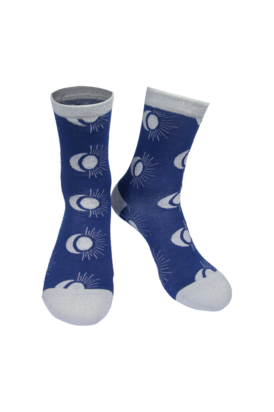 Navy Blue Outline Sun and Moon Patter Bamboo Mix Socks