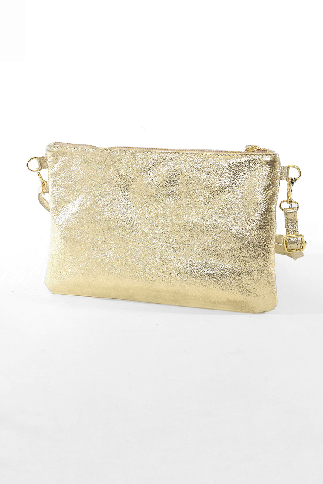 Cody Italian Leather Clutch Bag - Gold, Metallic