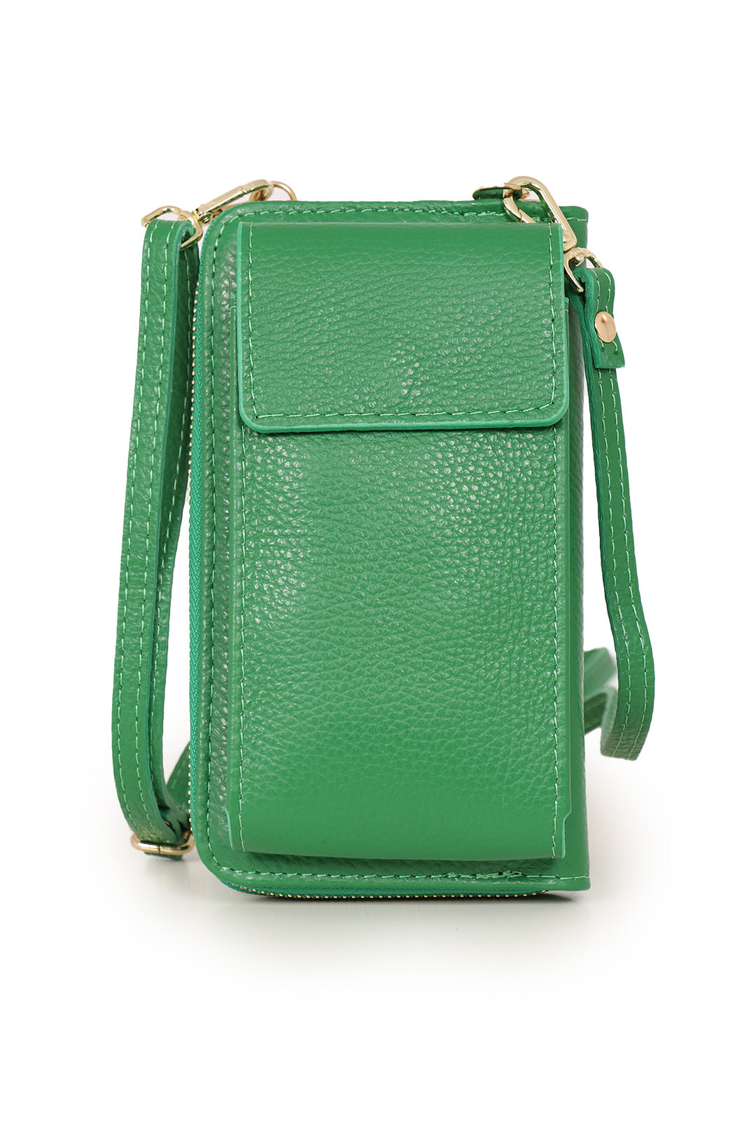 Bright Green Italian Leather Mobile Phone Wallet Combo Bag