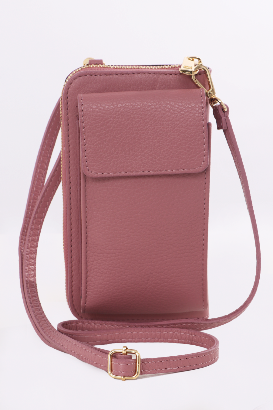 Dusty Pink Italian Leather Mobile Phone Wallet Combo Bag