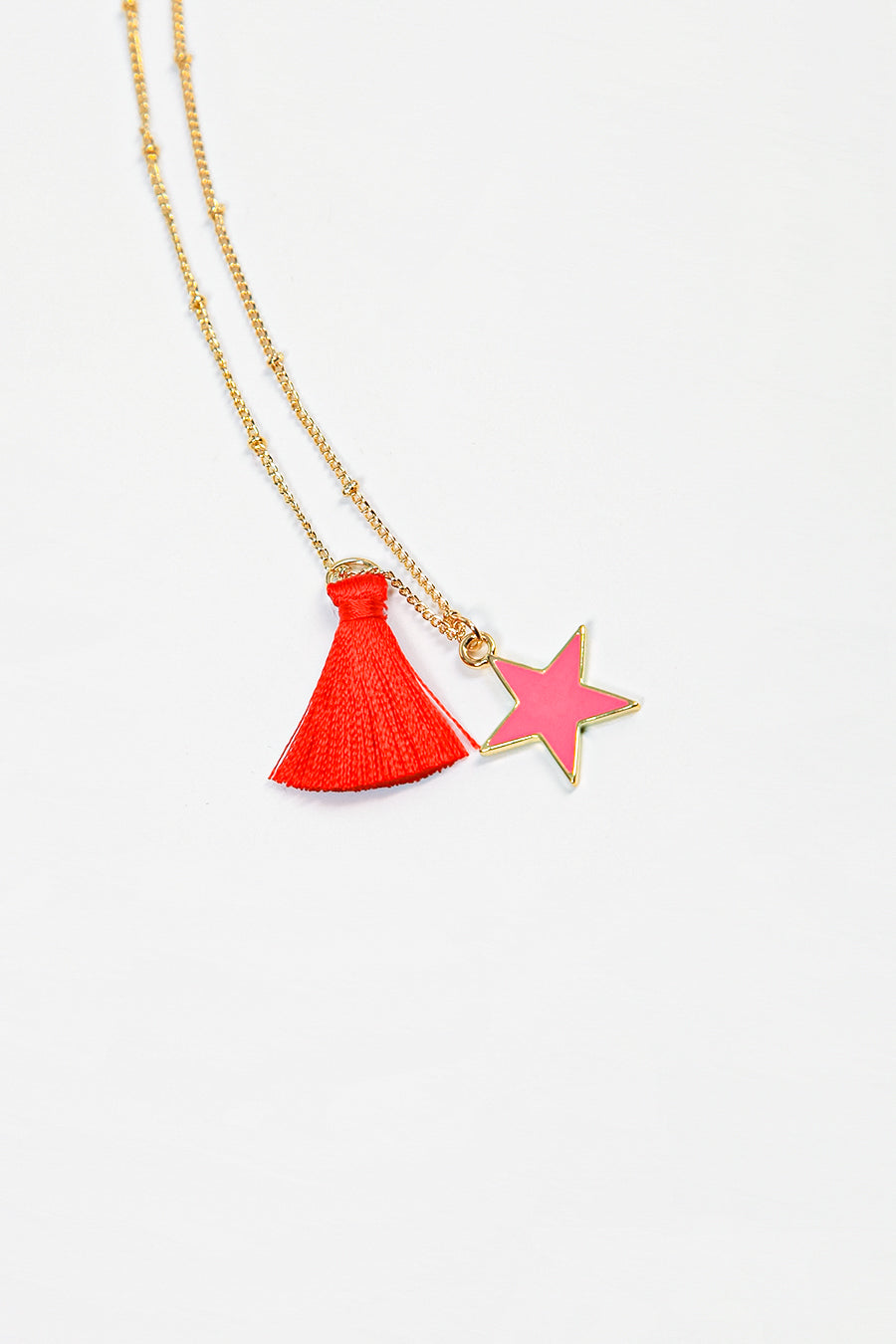 Pink Red Tassel and Star Gold Plated Necklace