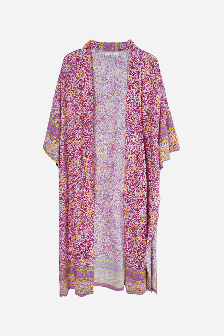 Fuchsia Paisley Print Kimono With Ornate Border