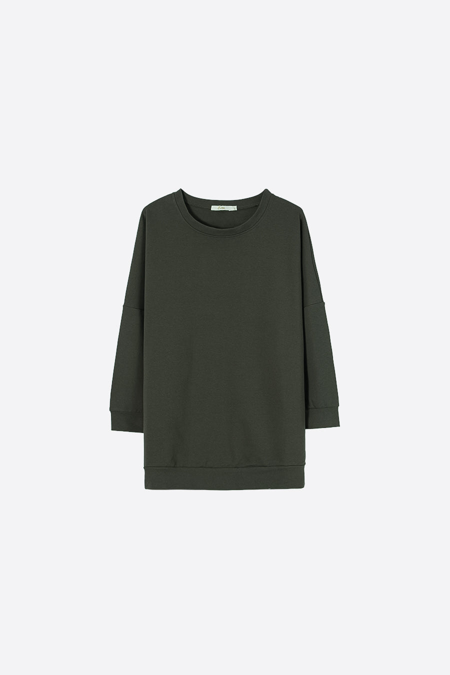 Khaki Plain Sweatshirt with Mid Length Sleeve