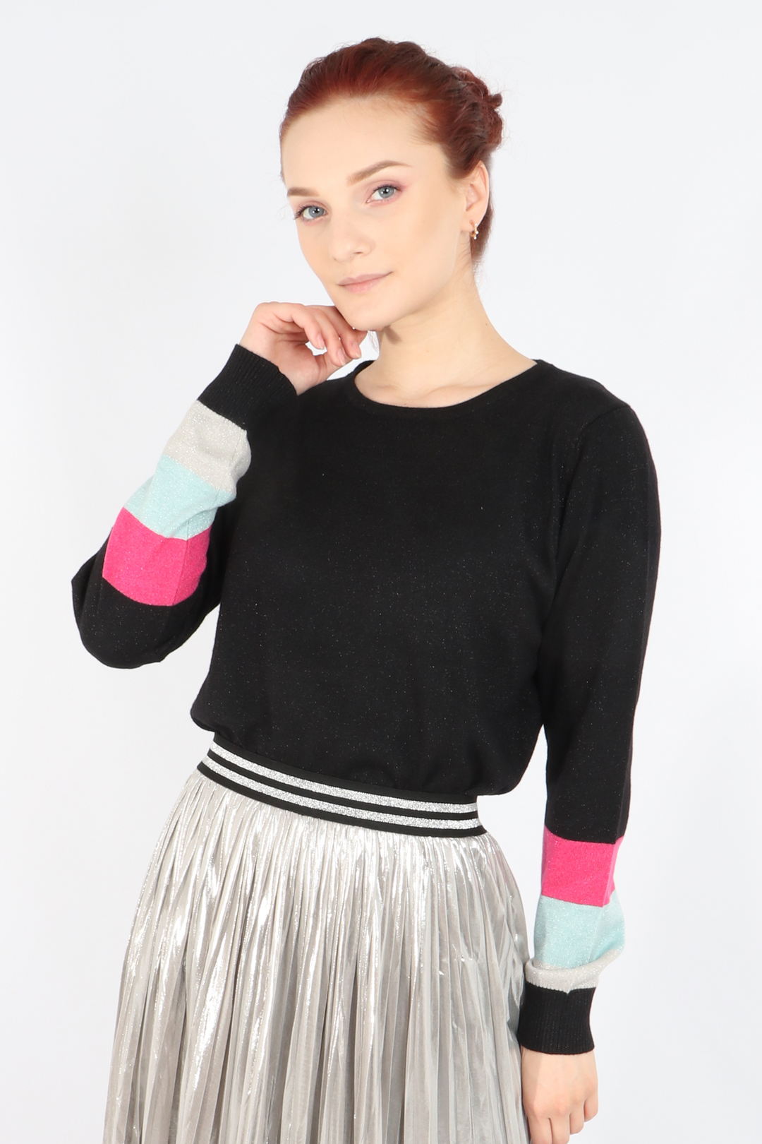 Black Rainbow Cuff Lurex Knitted Jumper