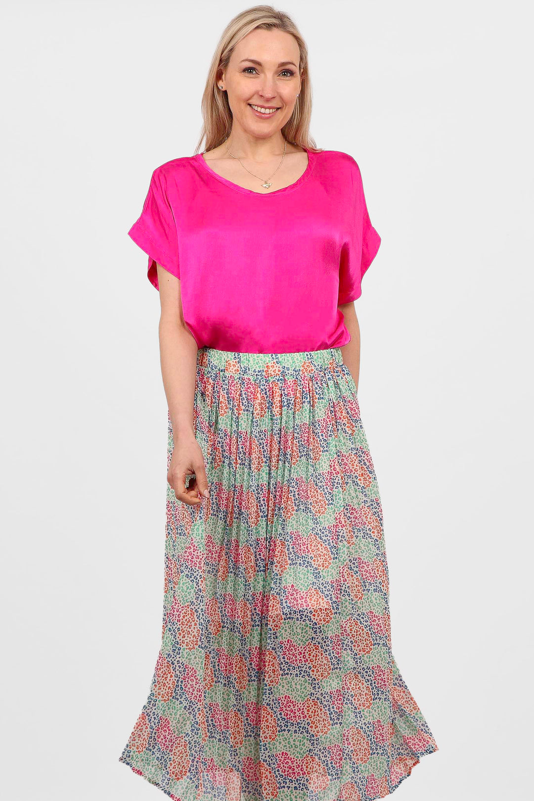 White Multi Colour Cluster Animal Print Pleated Skirt