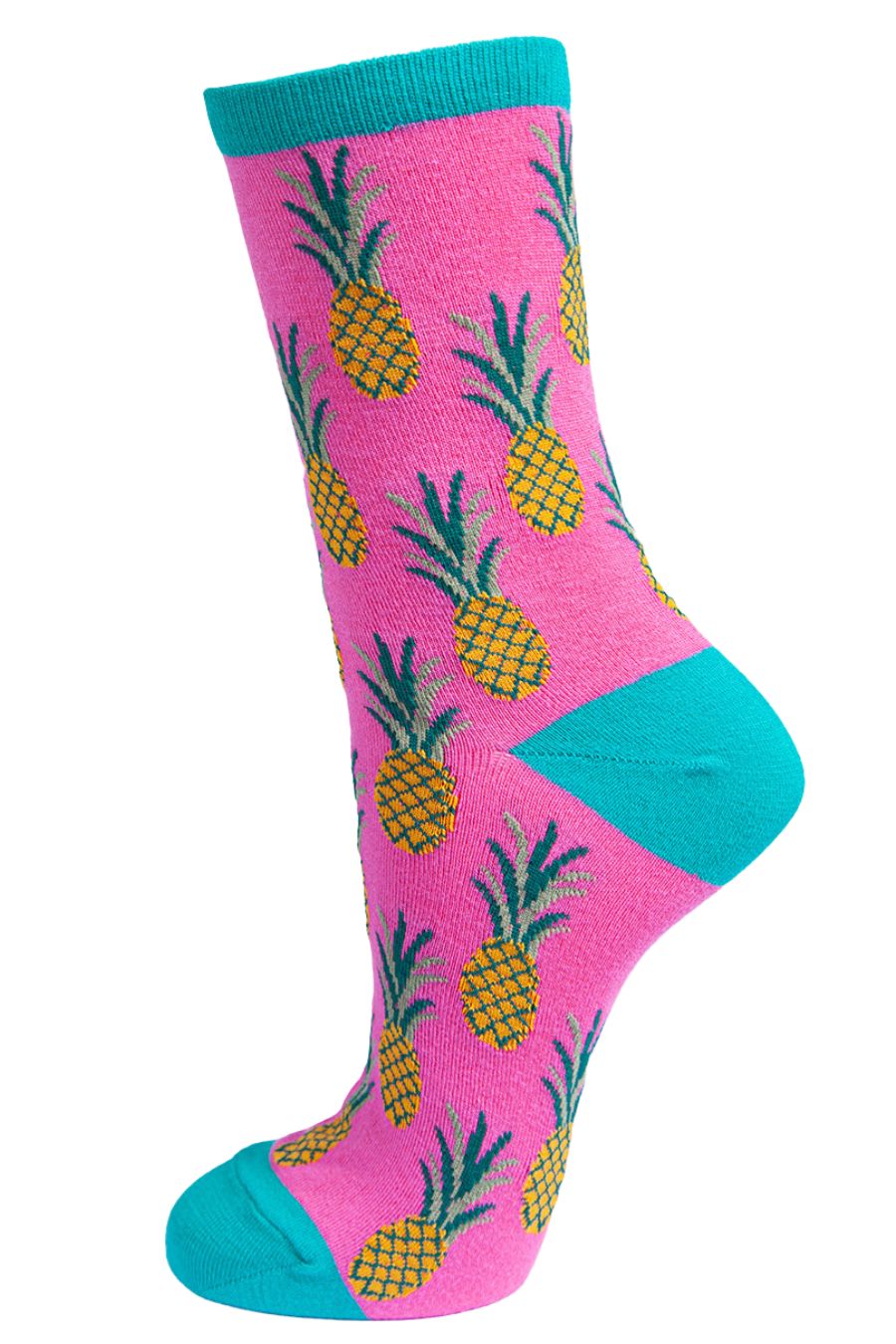 Women's Bamboo Socks - Pink/Blue, Pineapple