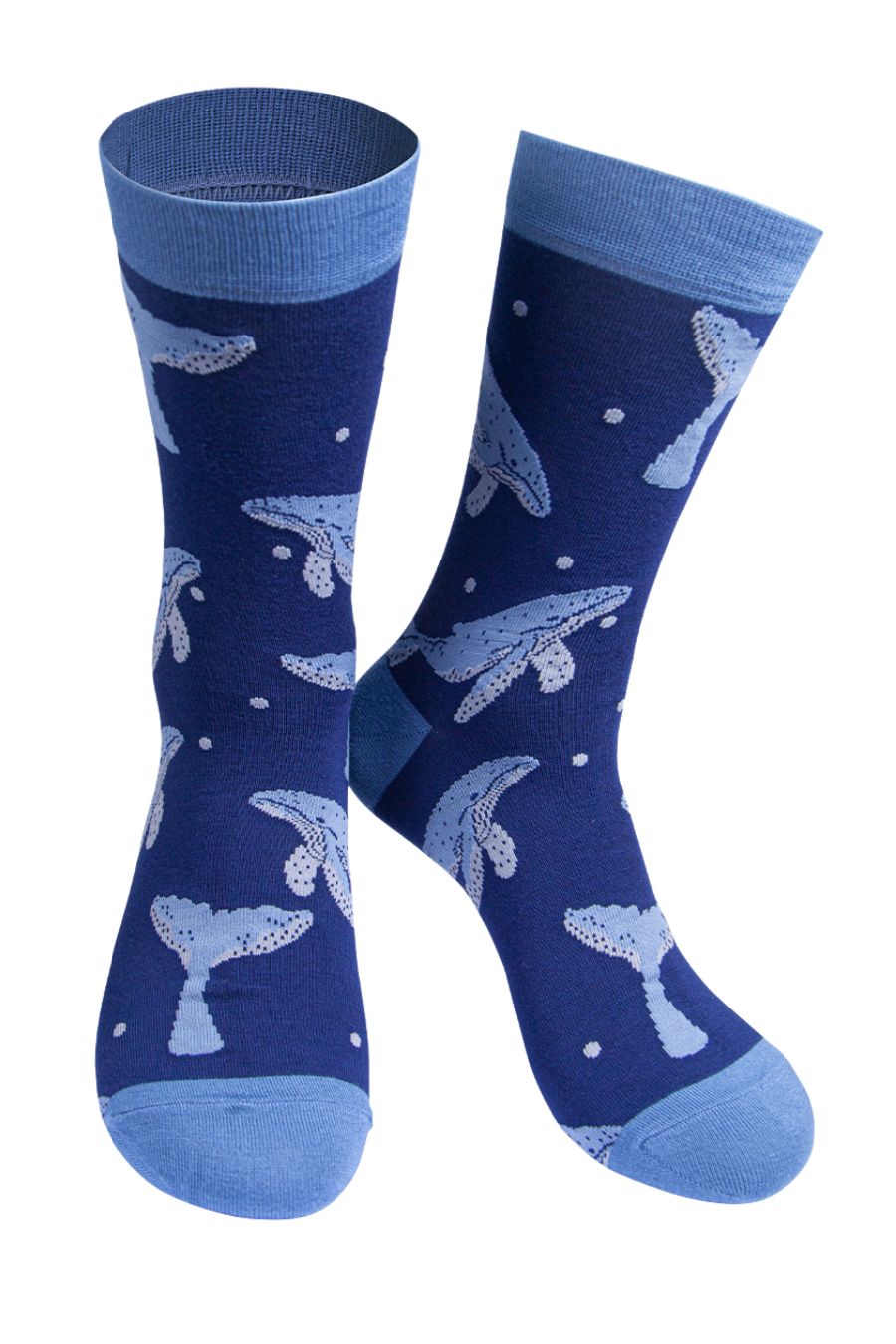 blue socks with a pattern of blue whales