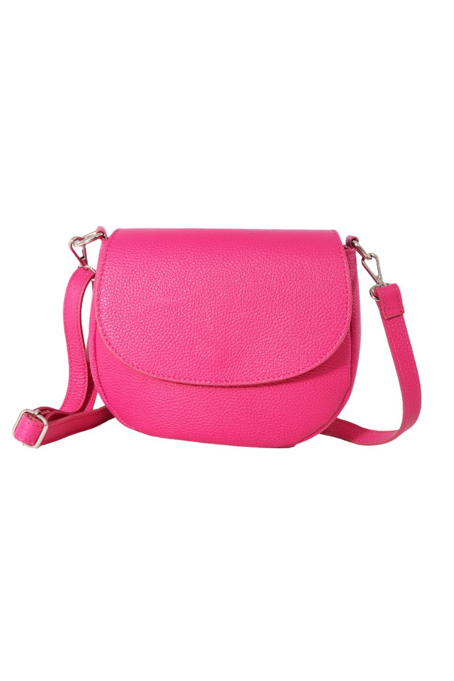 Cassandra - Italian Leather Crescent Crossbody - Raspberry, Pebbled