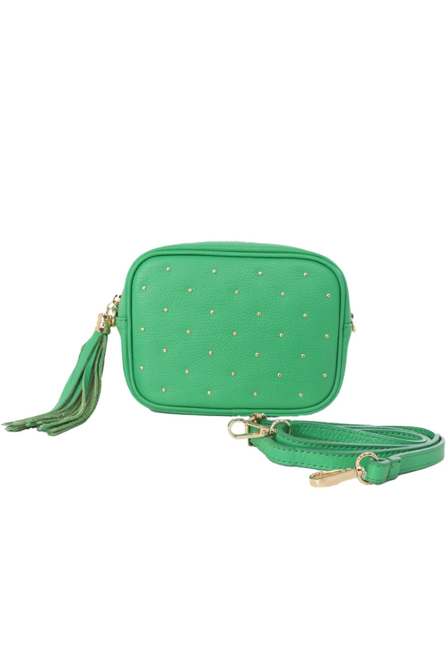 Watermeloen Italiaanse lederen cameratas met gouden studs