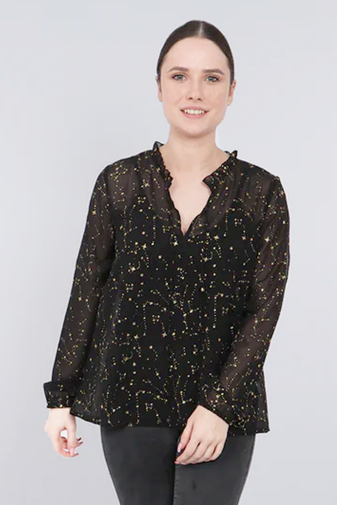 Black Gold Constellation Print Top