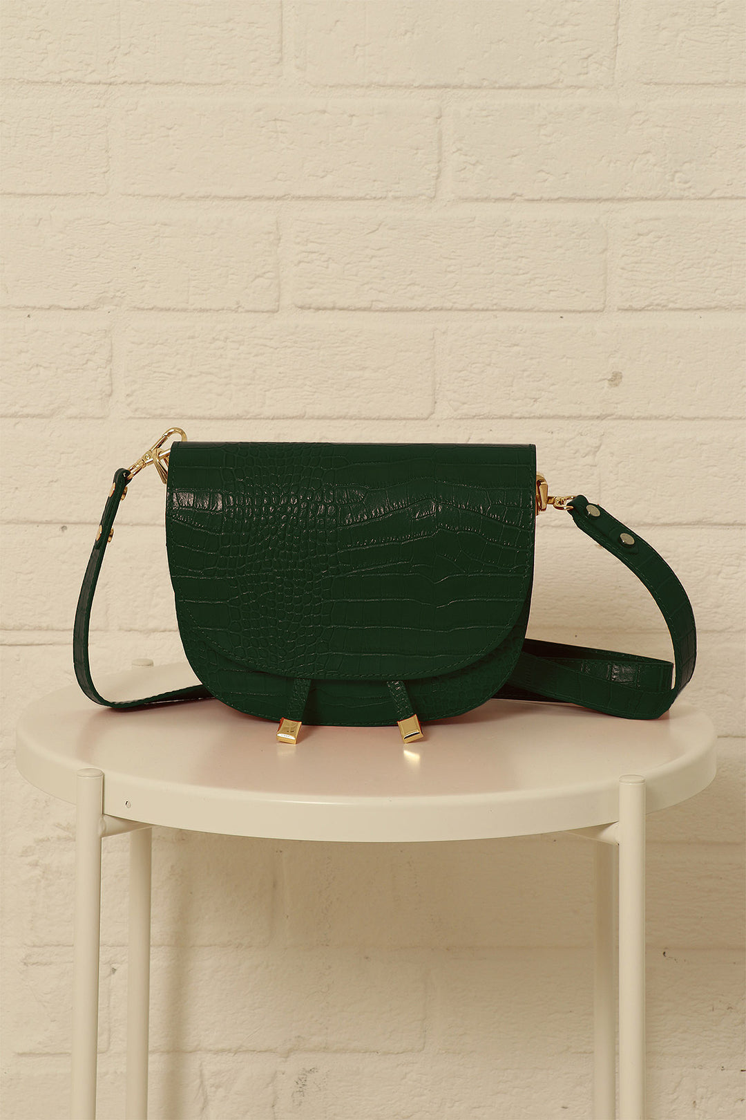 Forest Green Leather Croc Print Saddlebag