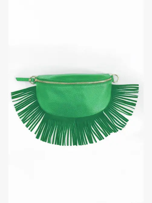  bright green leather half moon crossbody bag