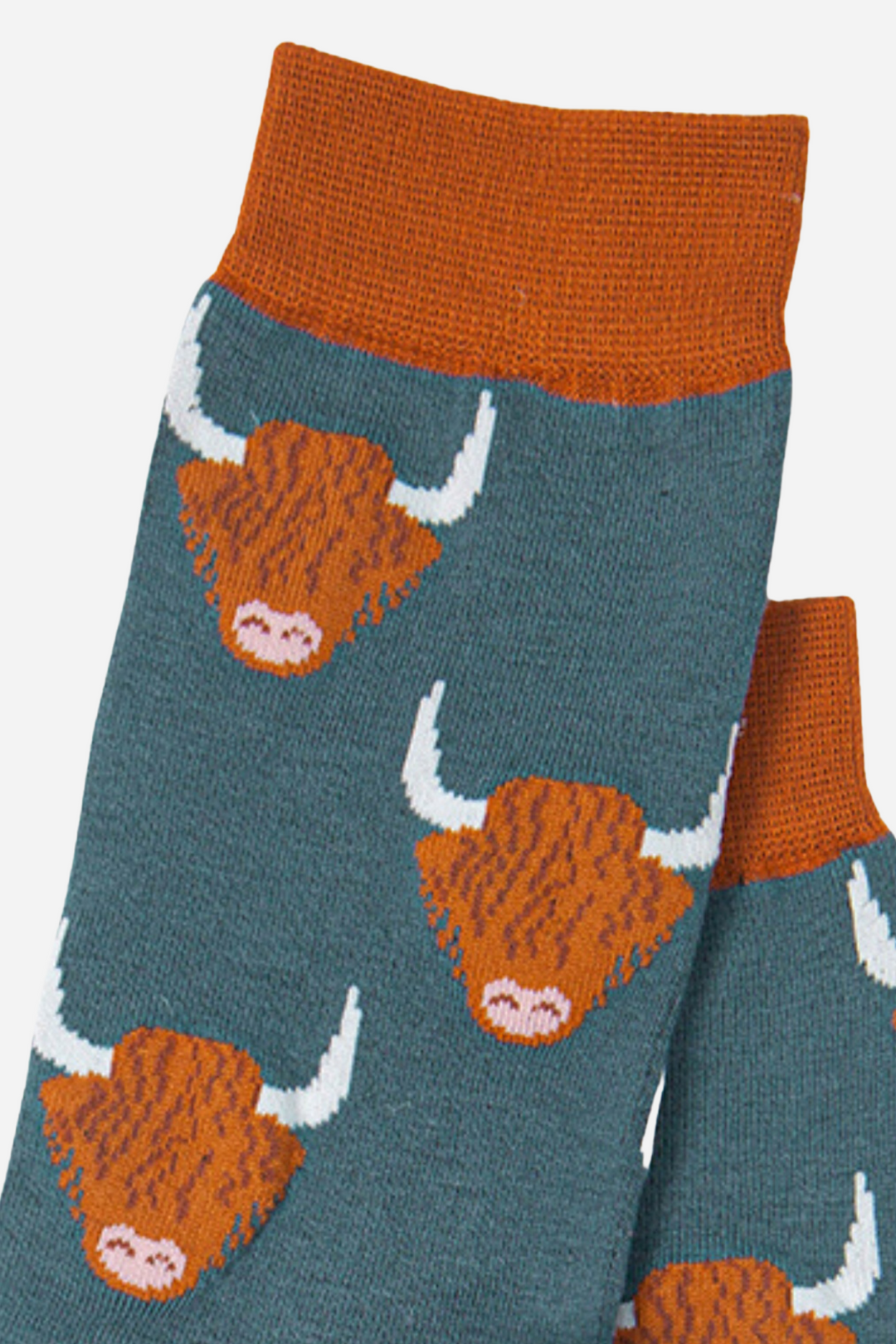 Teal Men's Highland Cow Print Bamboo Socks