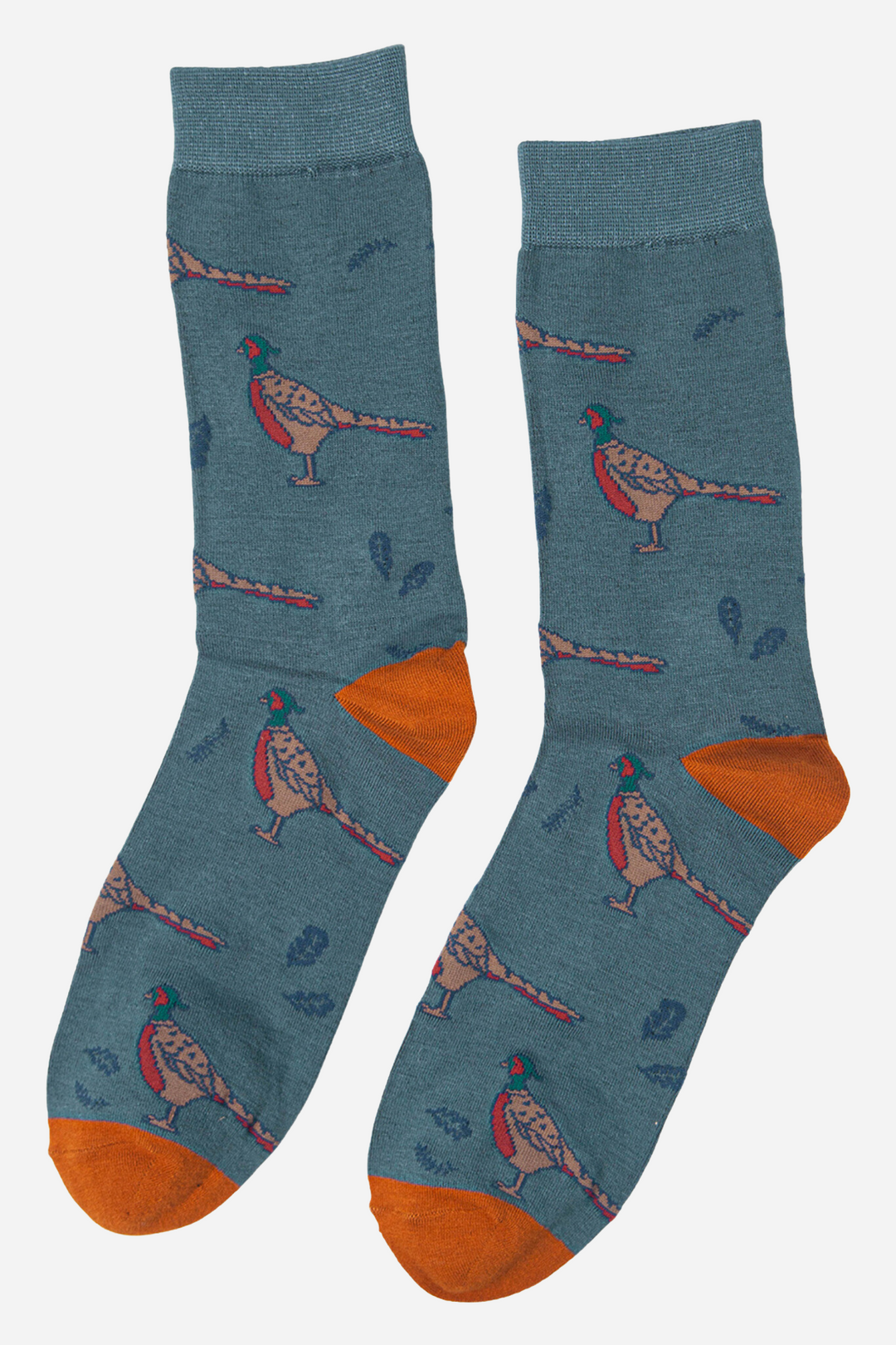 teal dress socks featuring british woodland pheaants