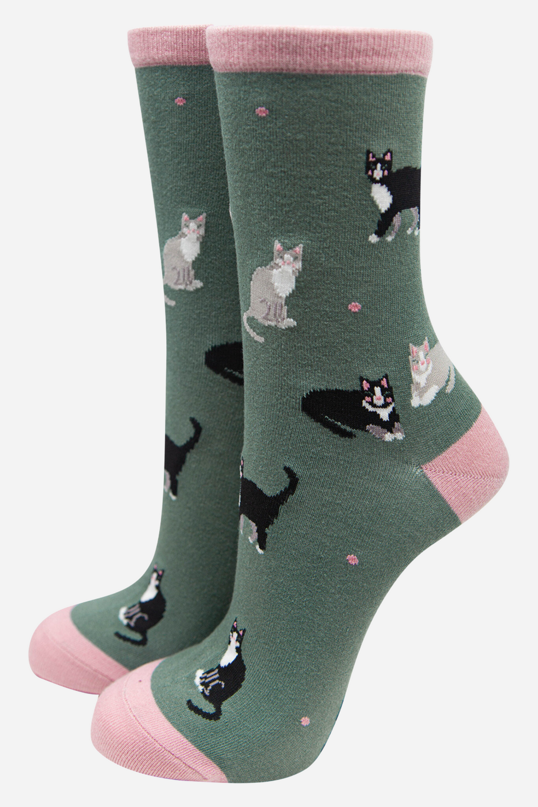 Women's Bamboo Socks Black Cat Ankle Socks Cat Print Novelty Sock Green