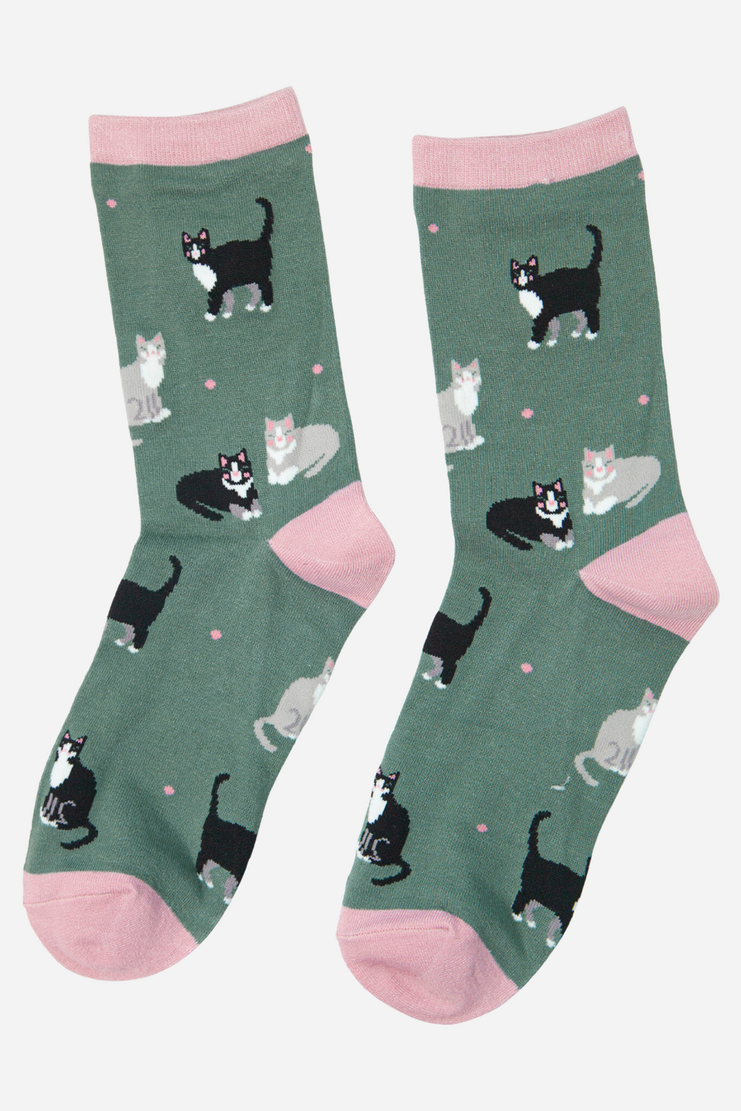 Women's Bamboo Socks Black Cat Ankle Socks Cat Print Novelty Sock Green