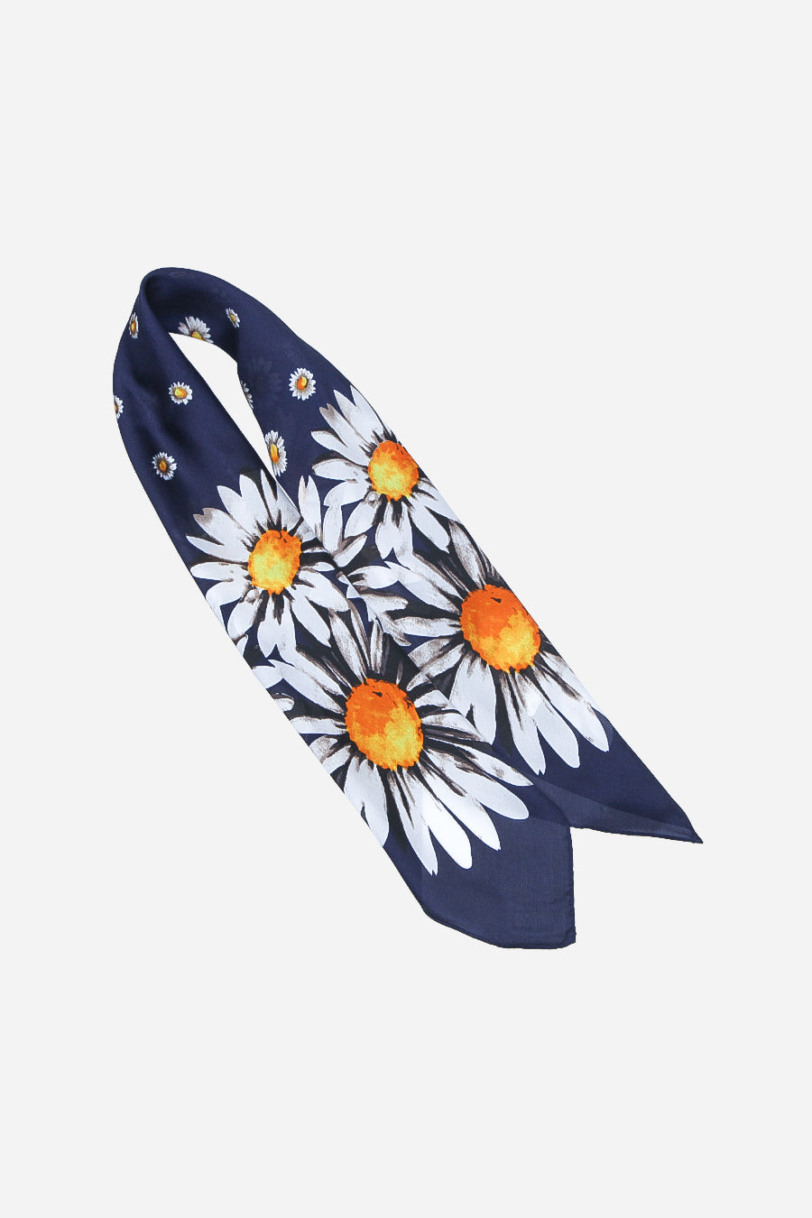 Blue Sunflower Print Faux Silk Scarf