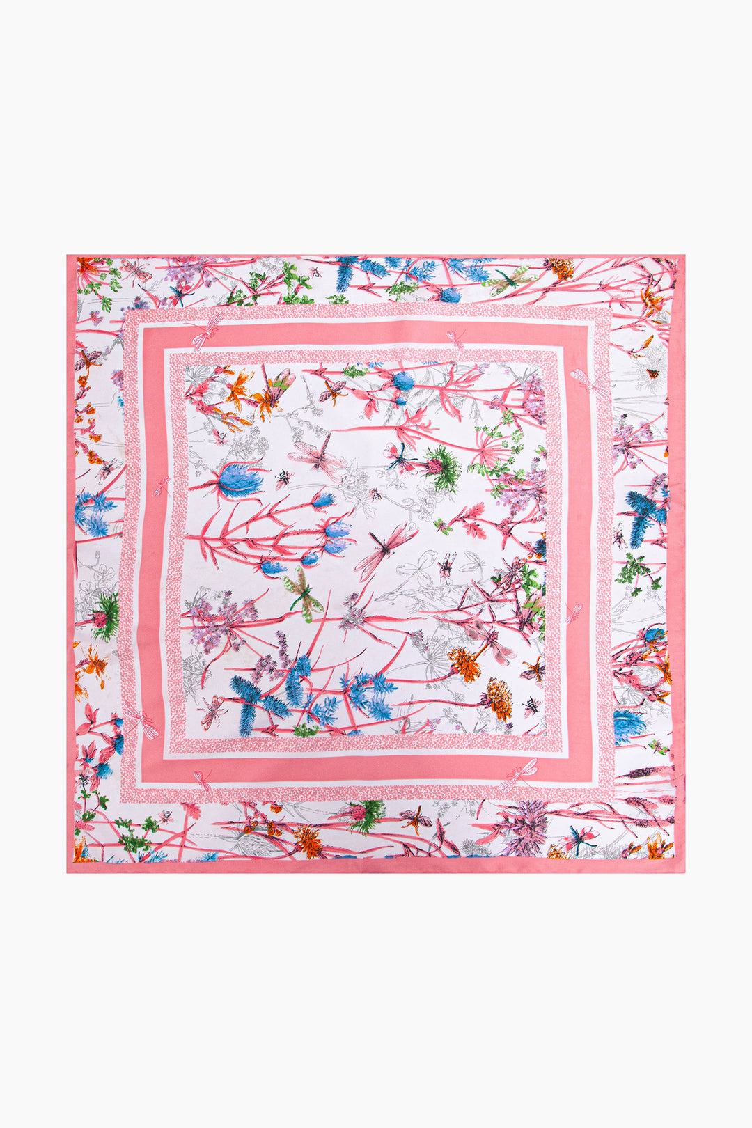 Dainty-Floral-Faux-Silk-Square-Scarf-in-Pink-Lying-Flat