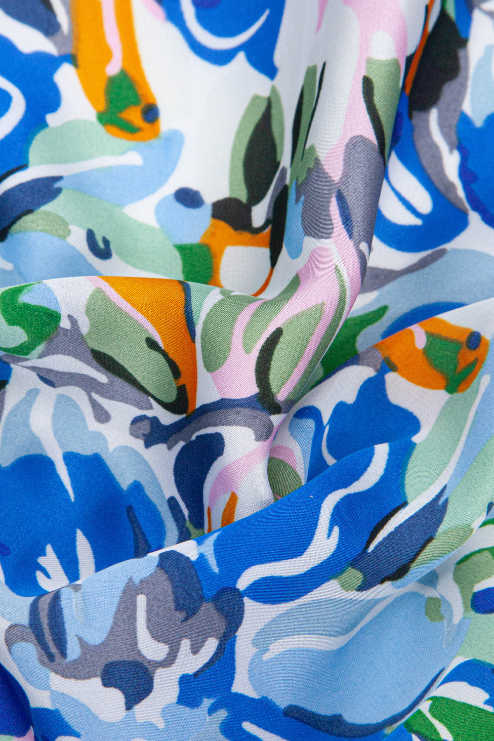 Painted-Floral-Faux-Silk-Square-Scarf-in-Blue-Closeup