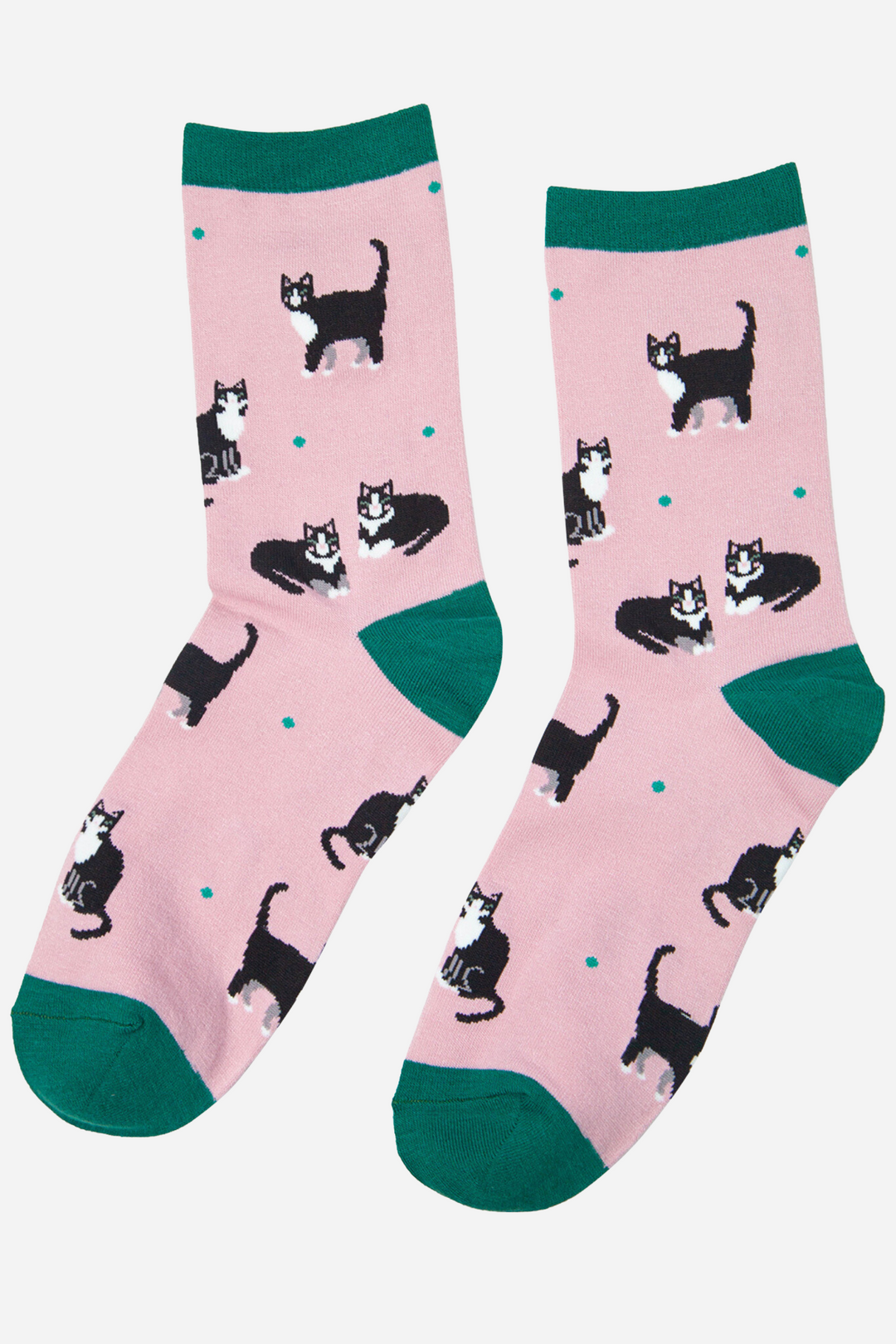 Women's Bamboo Socks Cat Print Black Cat Ankle Socks Pink