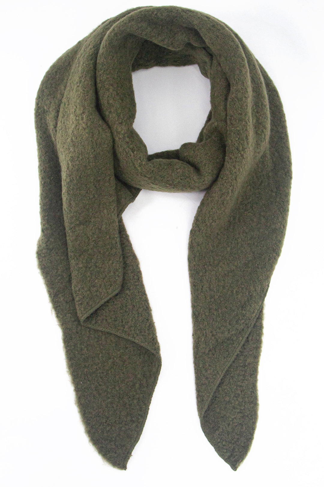 plain khaki green knitted acrylic asymmetric winter scarf