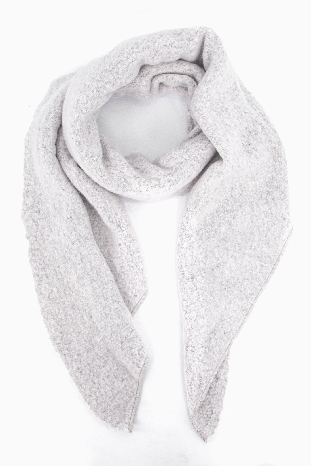 plain light grey knitted acrylic asymmetric winter scarf