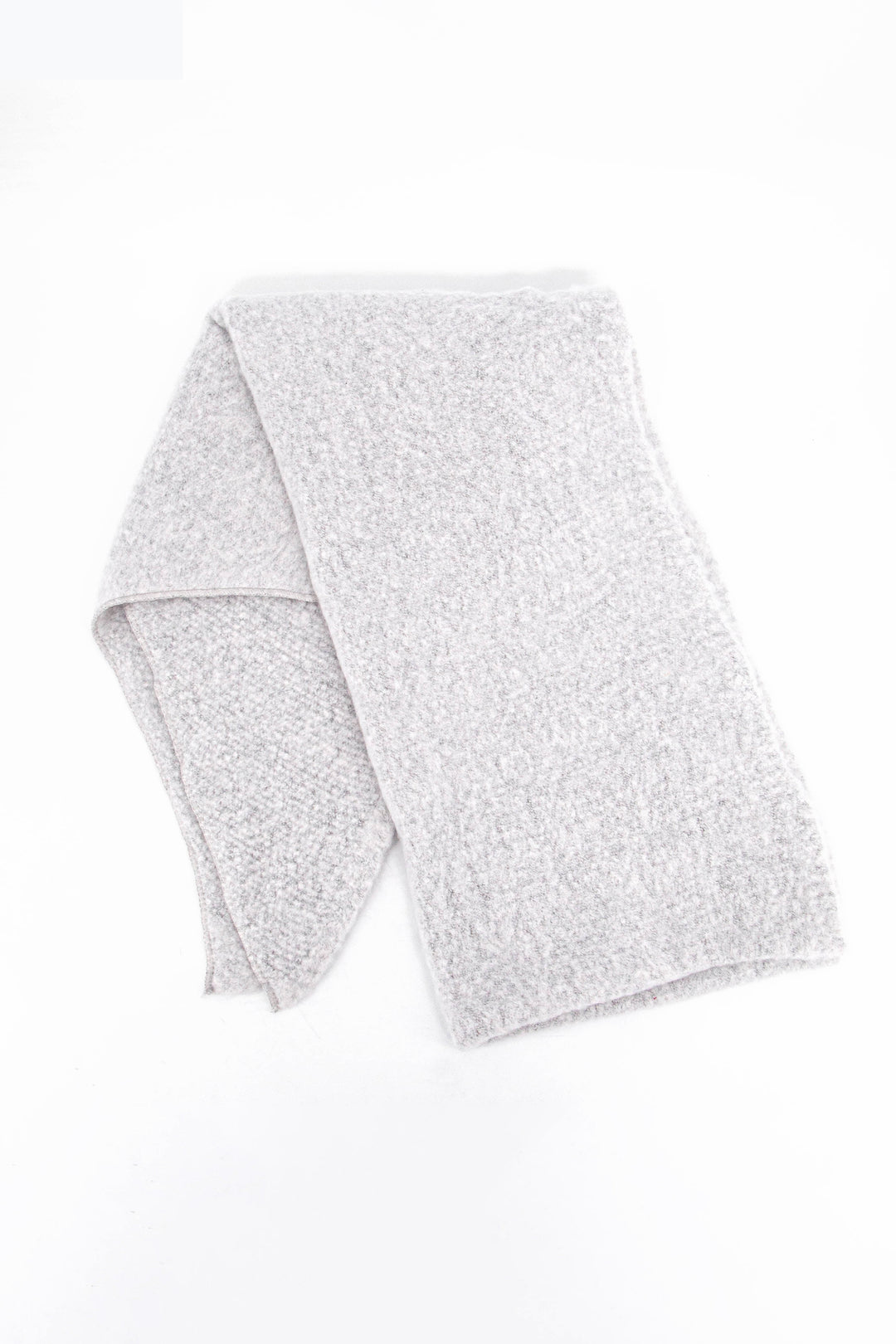 showing the scarf folded highlighting the solid light grey colour