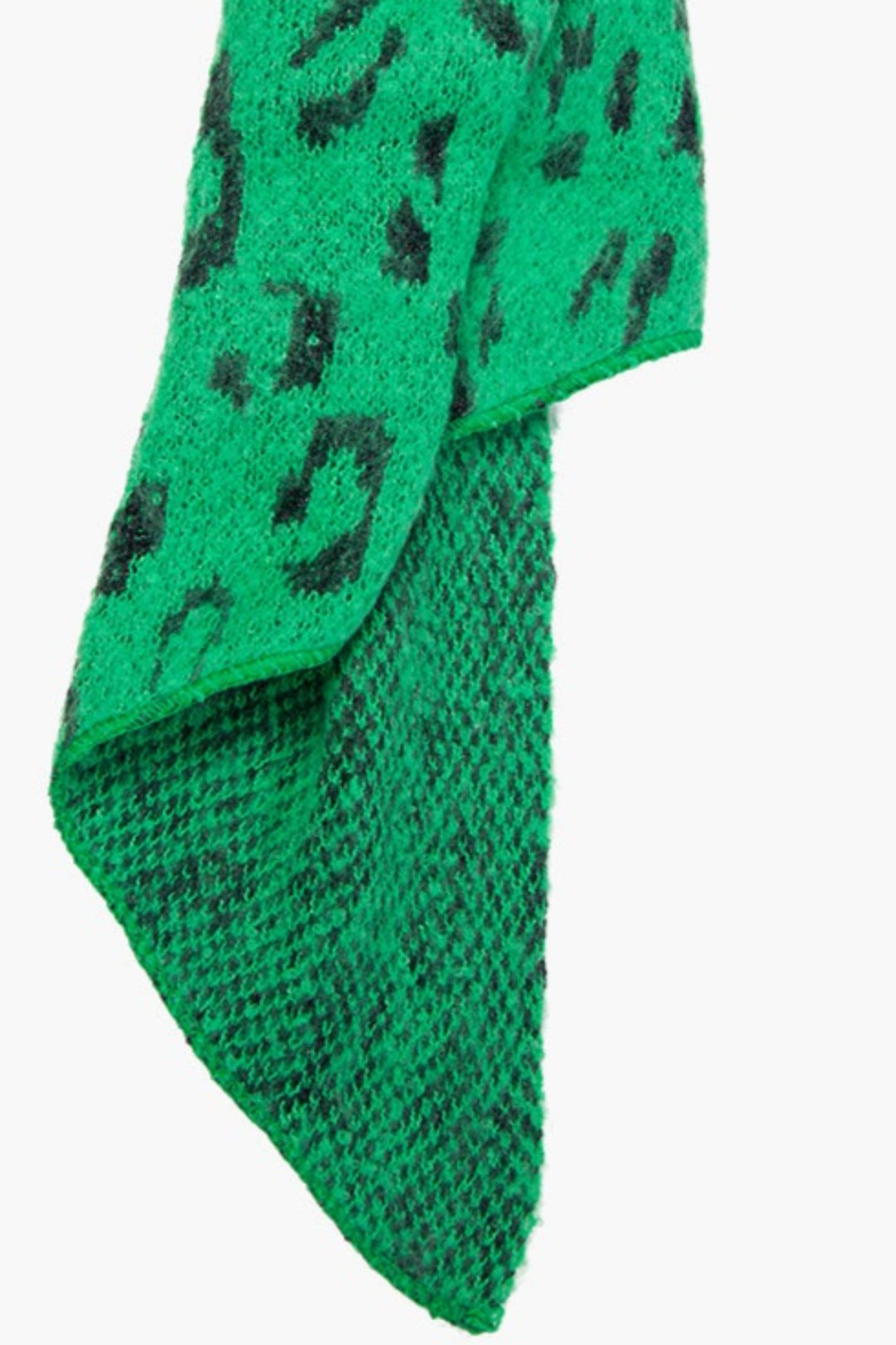 Green Black Asymmetric Heavyweight Scarf with Glitter Leopard Print