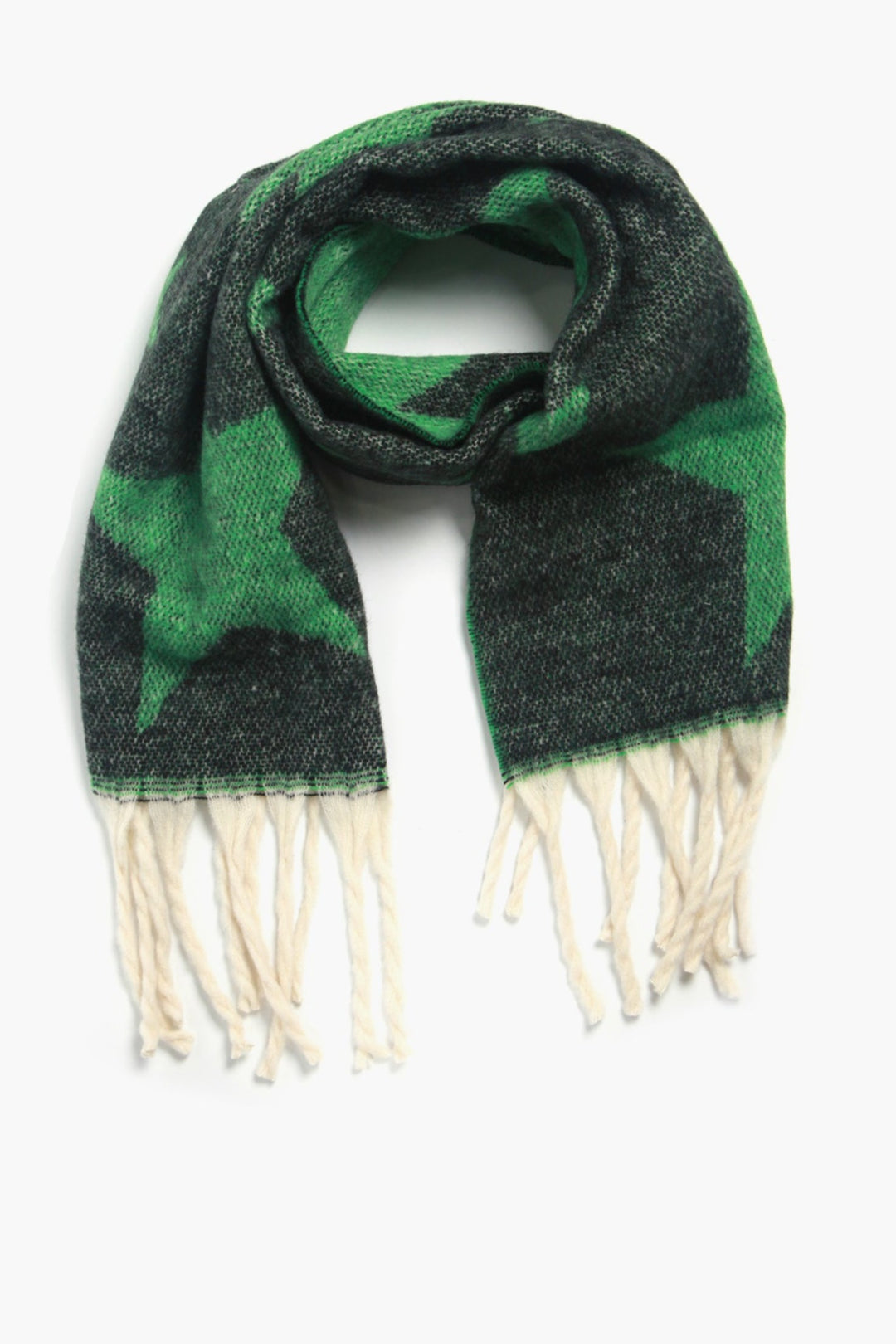 Black Green Scattered Star Print Heavyweight Scarf