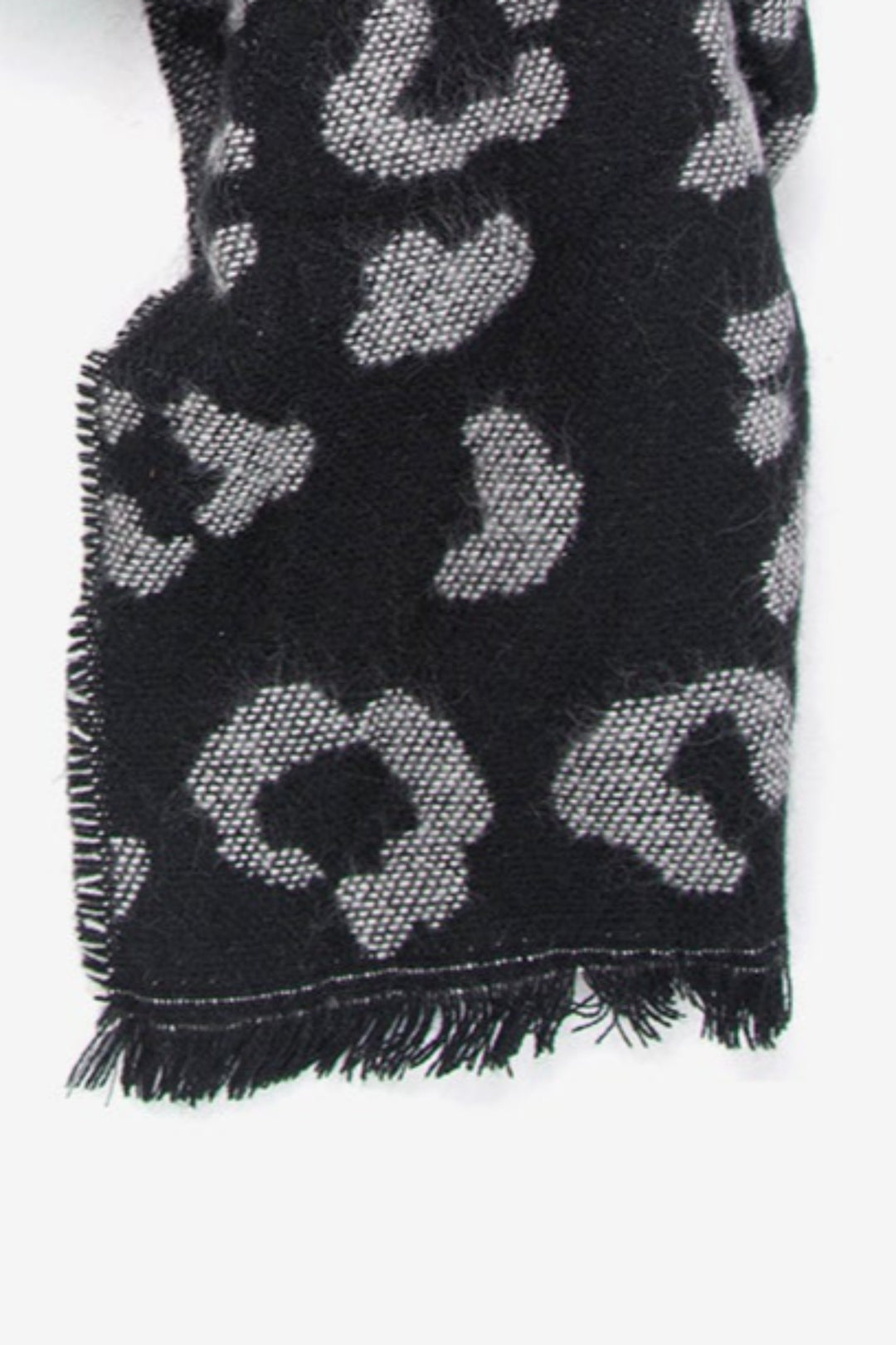 Black Two Tone Animal Print Heavyweight Scarf with Fringe Edge