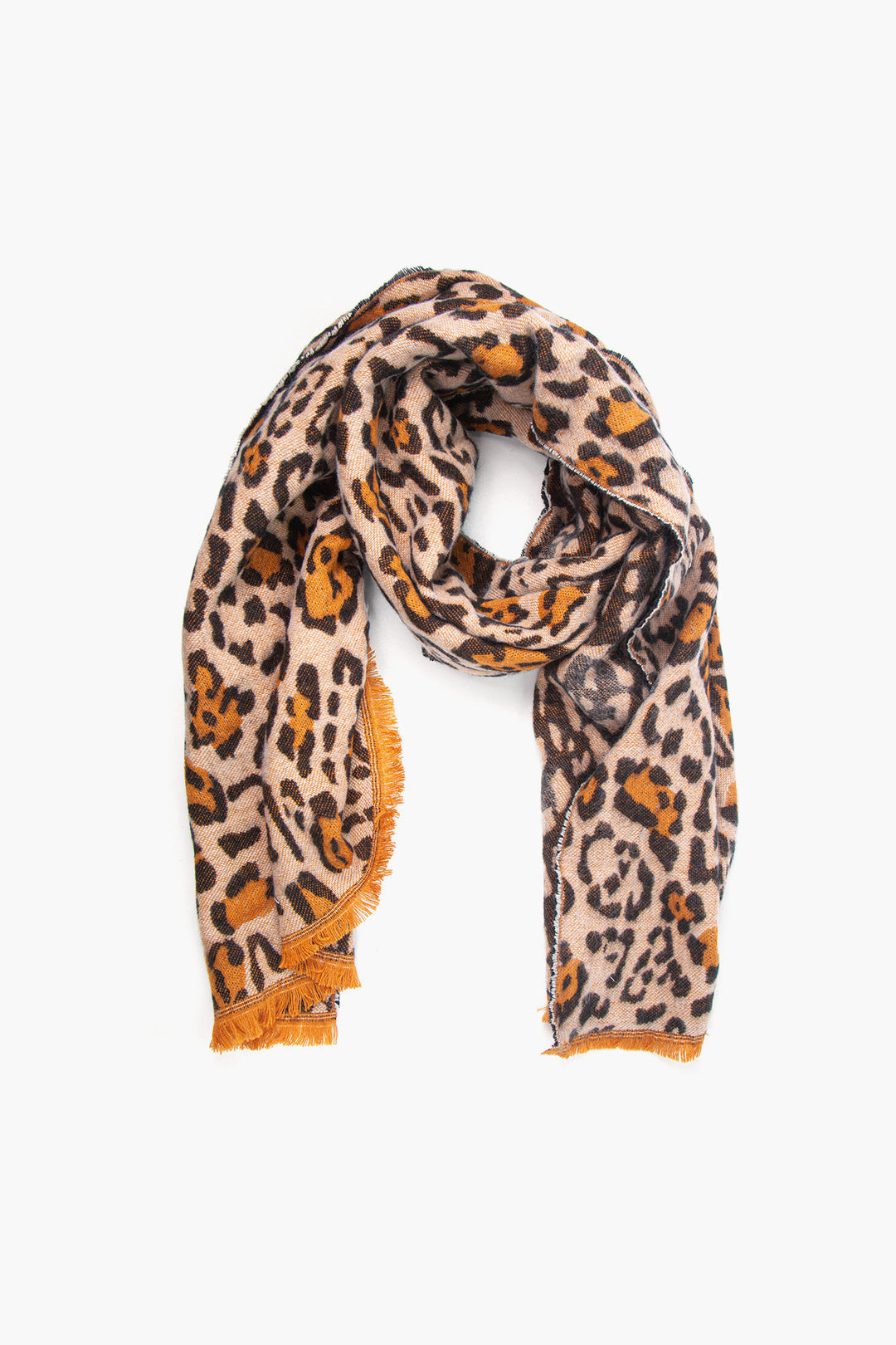 Natural Two Tone Animal Print Heavyweight Scarf with Fringe Edge