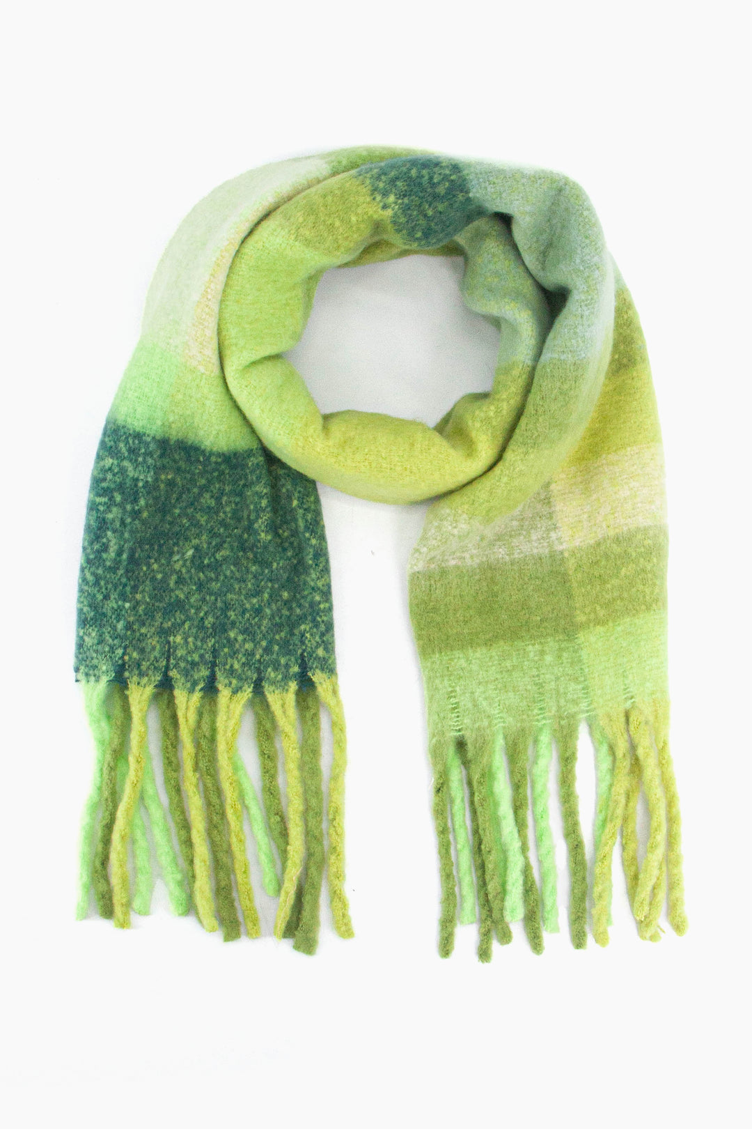 green square colour block pattern scarf with tassels the scarf