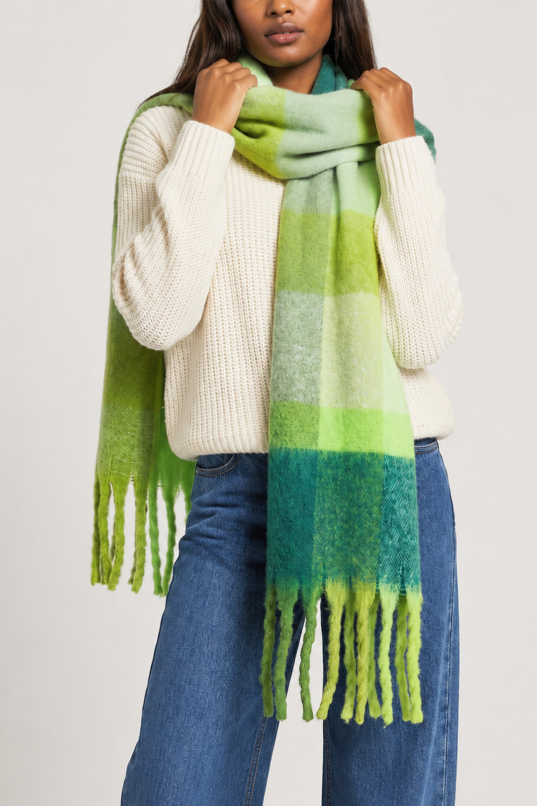 Allie Heavyweight Scarf - Green, Square Colour BlockH