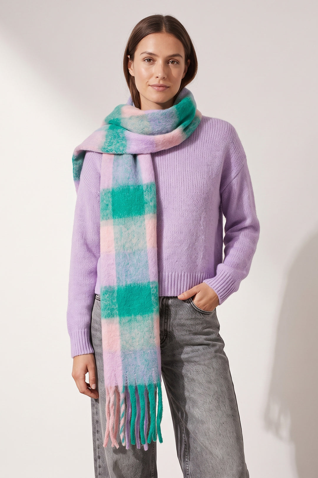 Allie Heavyweight Scarf - Green/Lilac, Square Colour Block