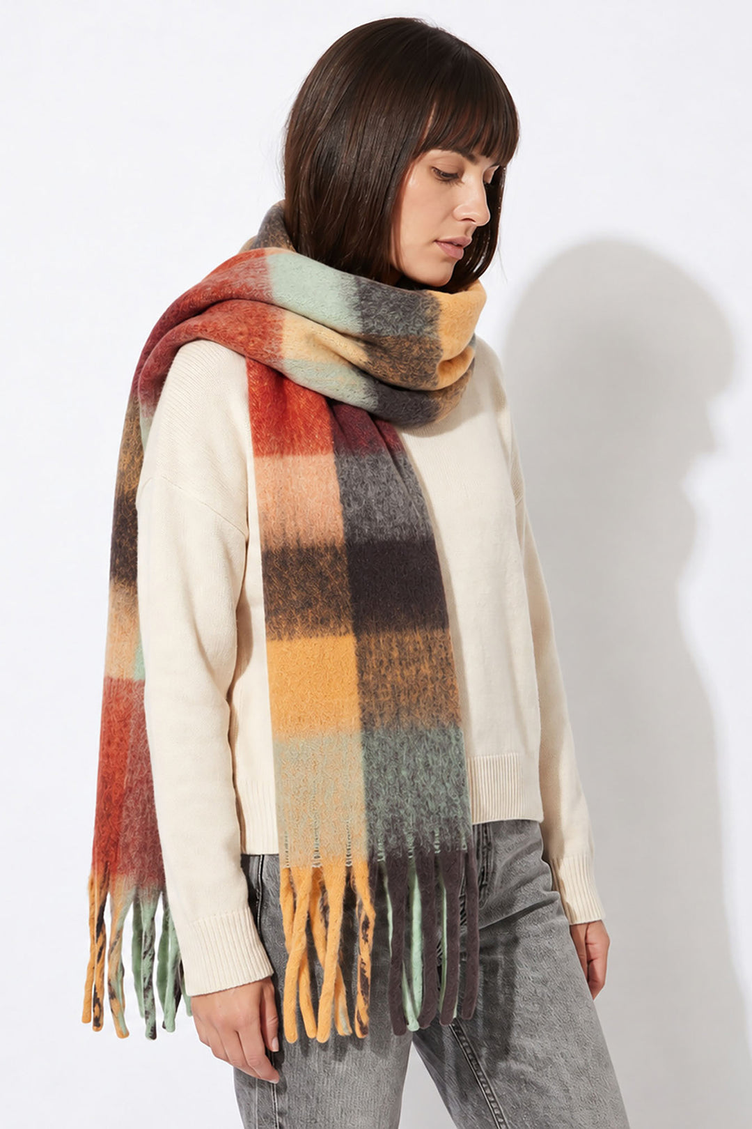 Allie-Orange/Black-Colourblock-Square-Heavyweight-Scarf